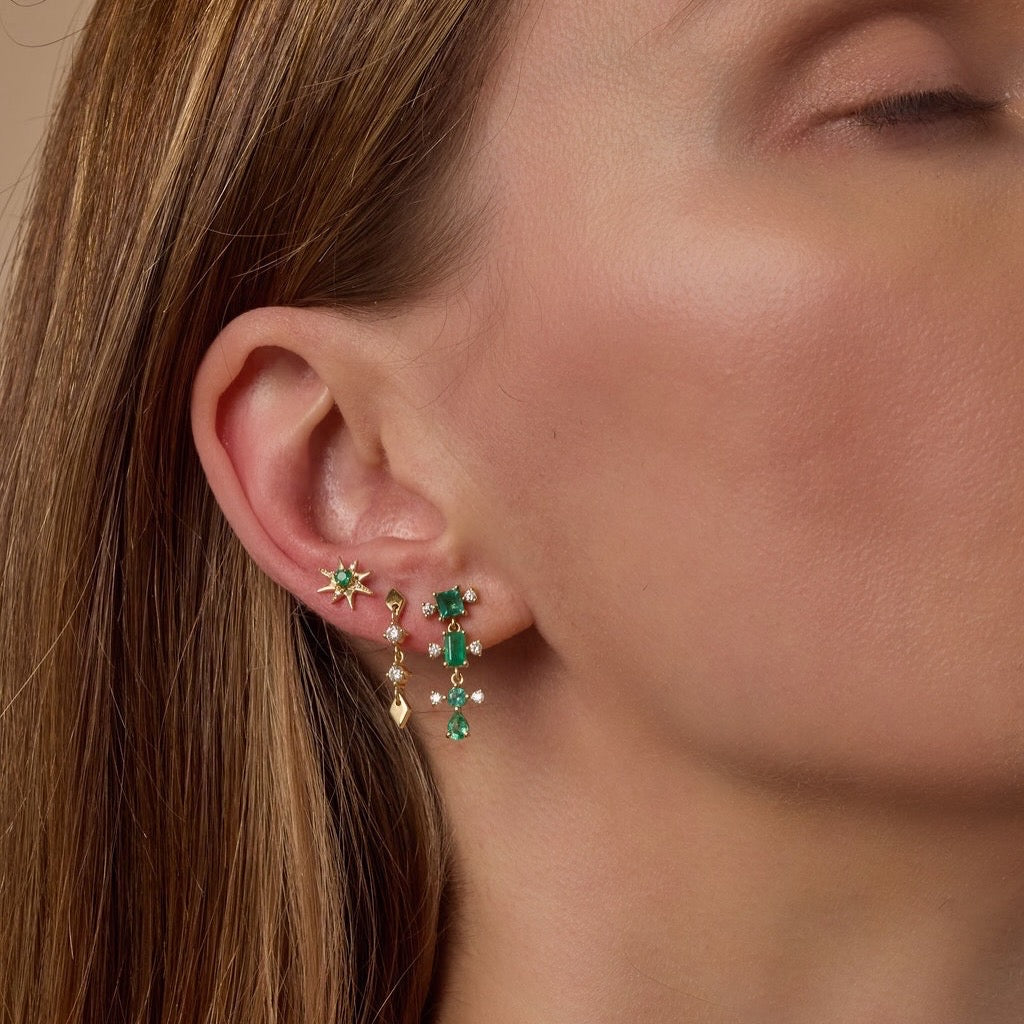 Mini Emerald Diamond Strand Earrings