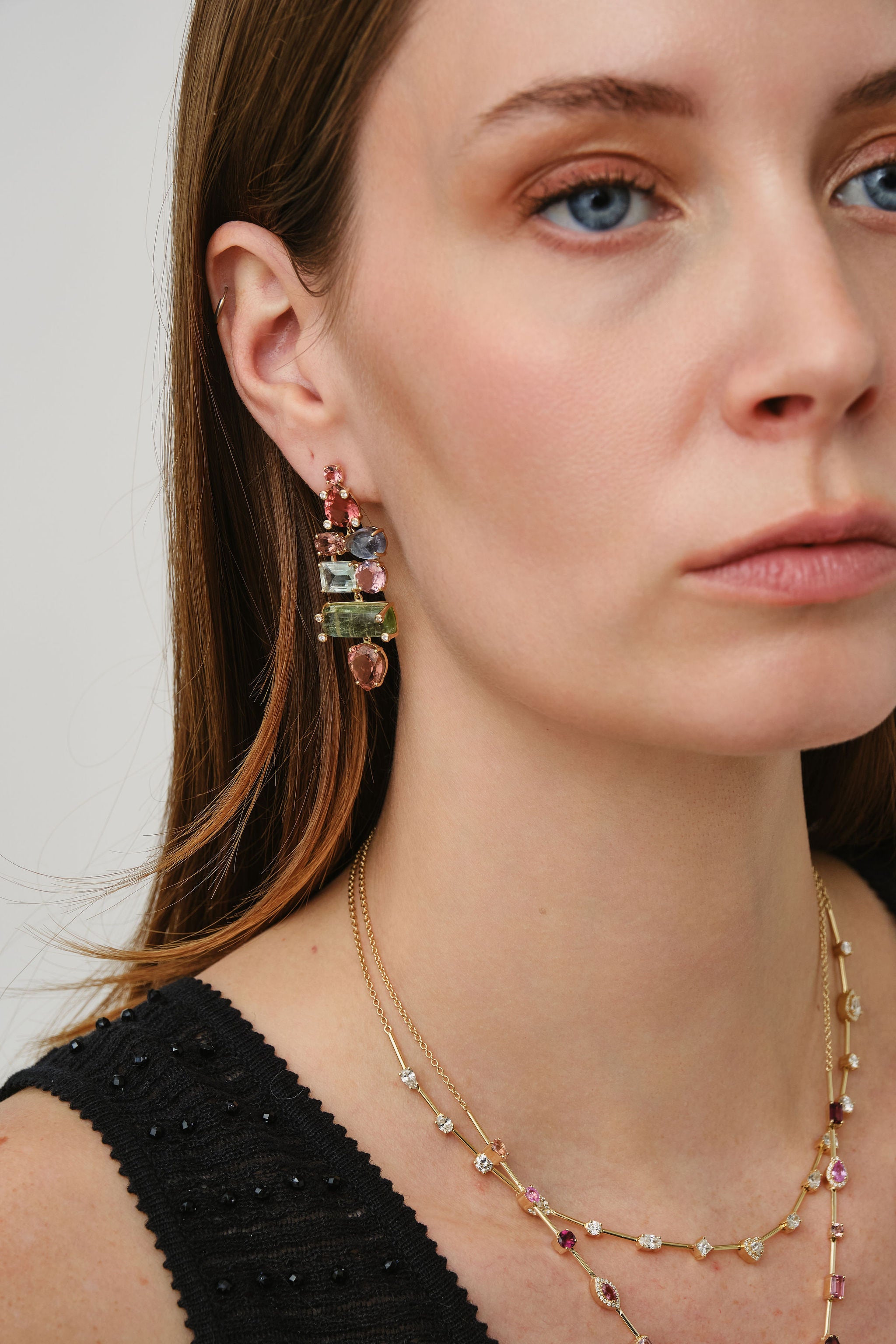 Cab Candy Tourmaline Puzzle Earrings