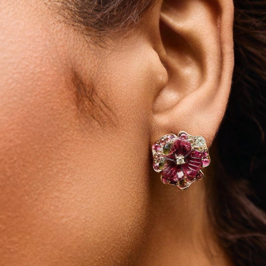 Carved Tourmaline flower Earrings