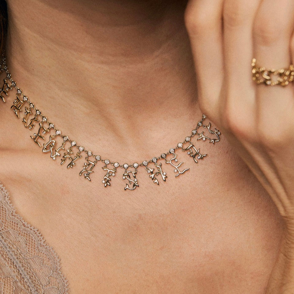 Golden Vine Diamond Letter Collar Necklace