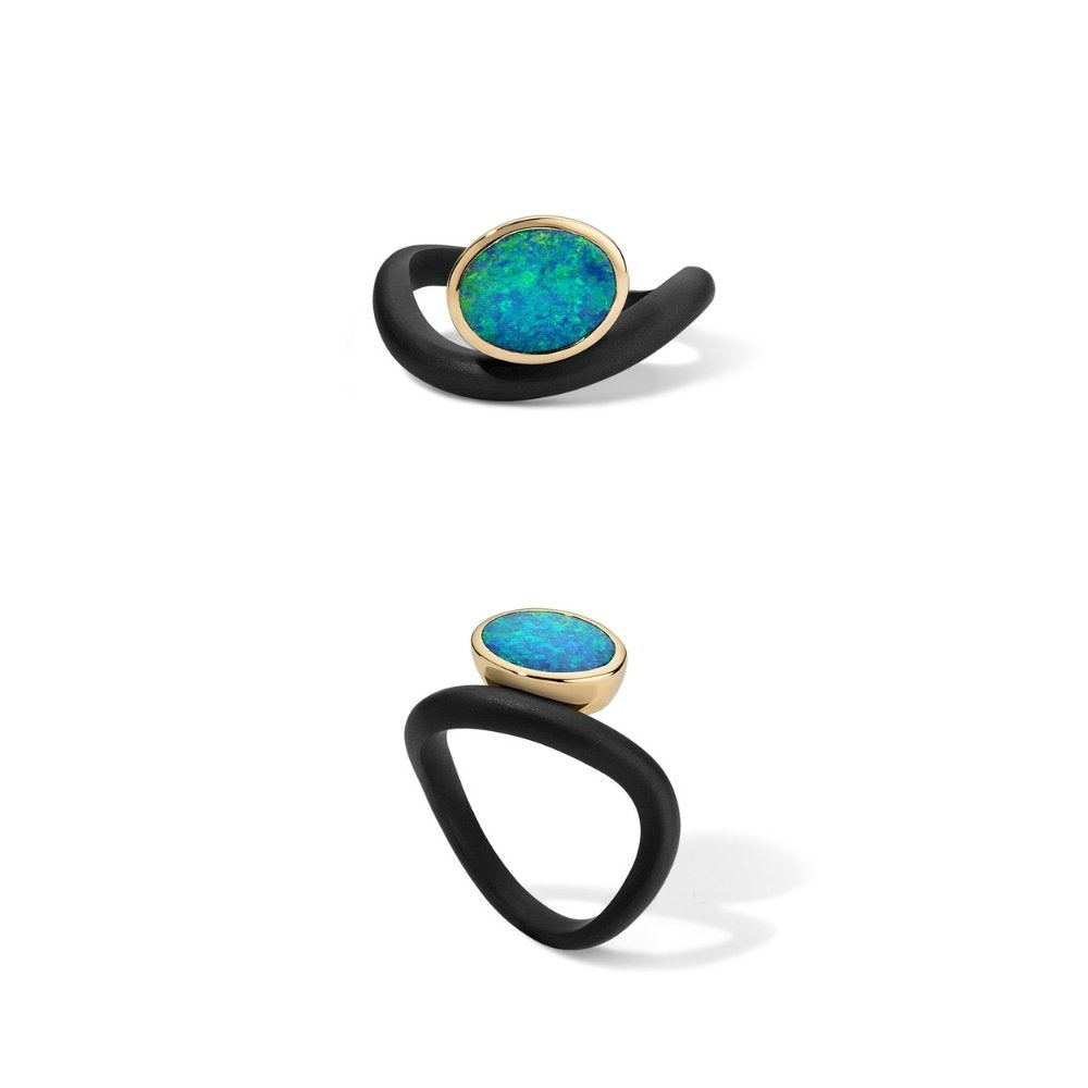 In the Black Stone Wave Ring