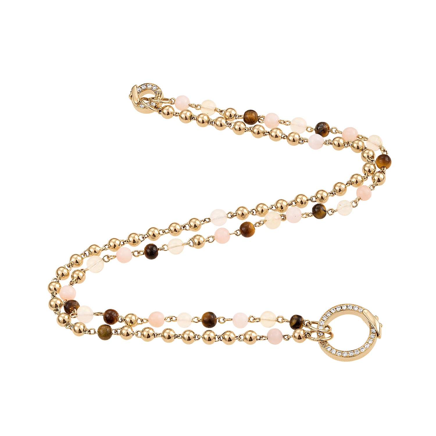 Beaded Bubbles in Tiger's Eye, Pink Opal & Moonstone