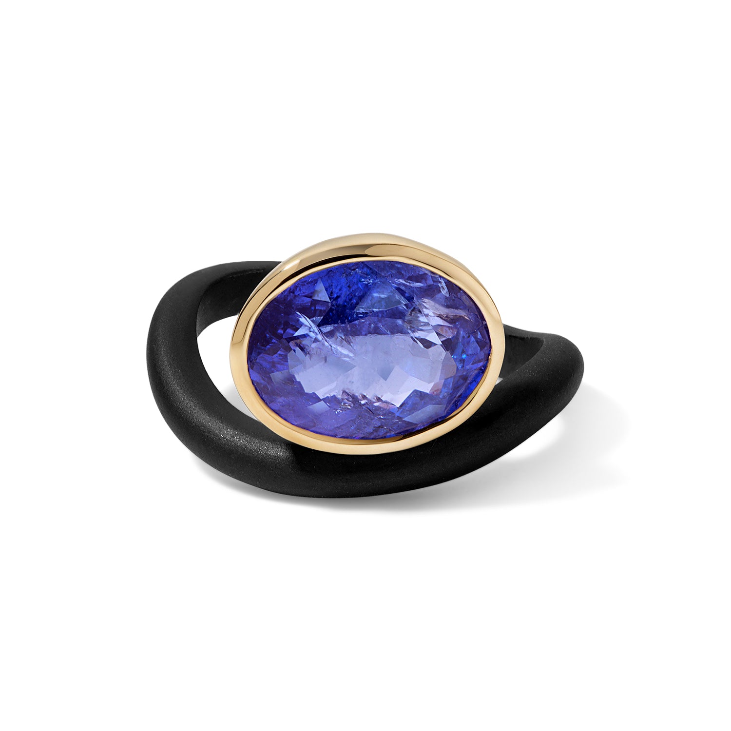 Steel Gemstone Wave Ring