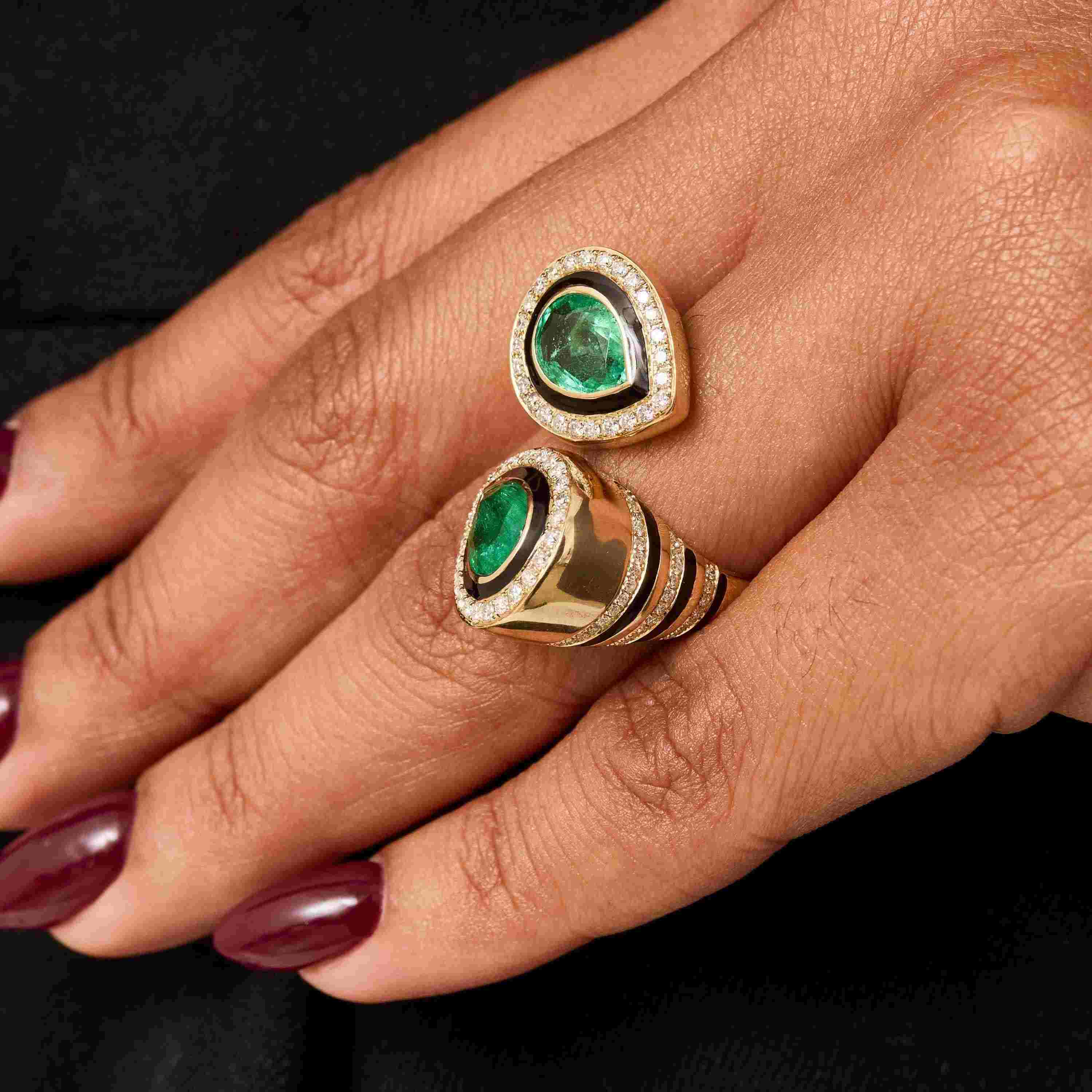 Pear Bypass Ring-Green Stone