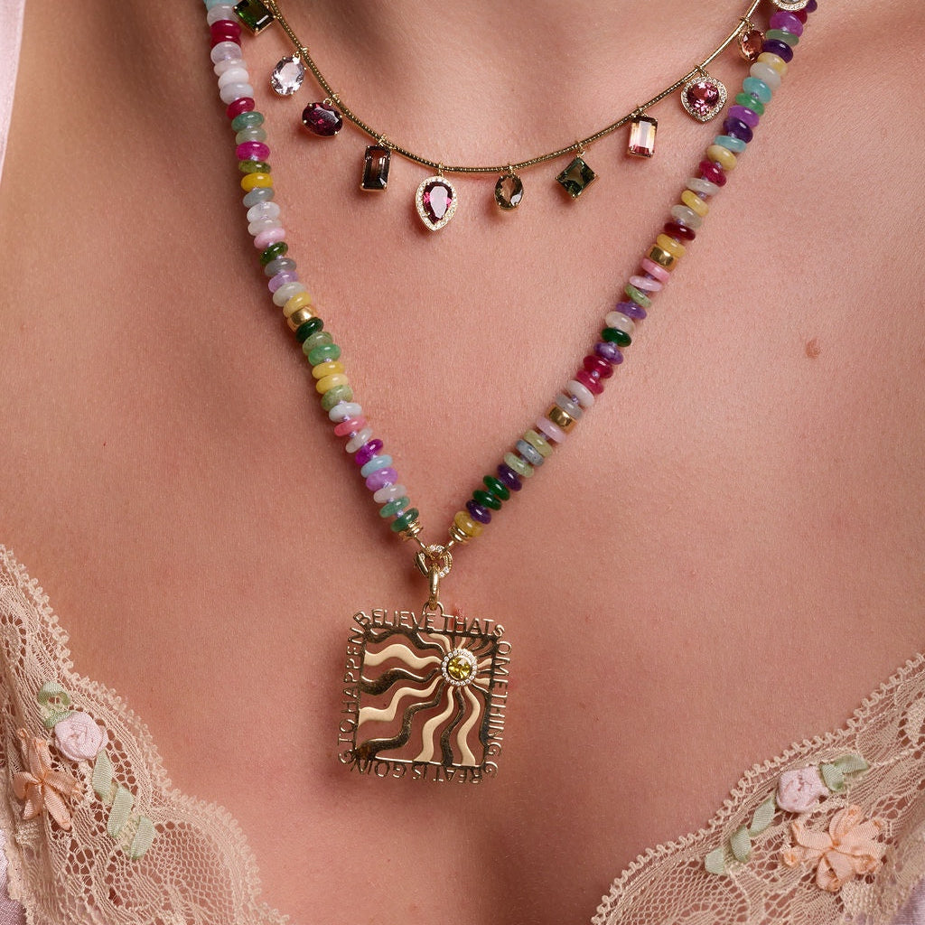 Beaded Closure Necklace, Small Lock & Chain