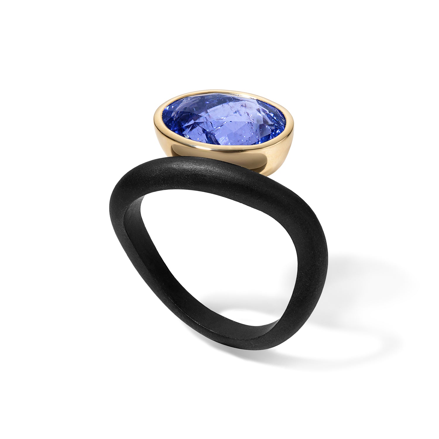 Steel Gemstone Wave Ring