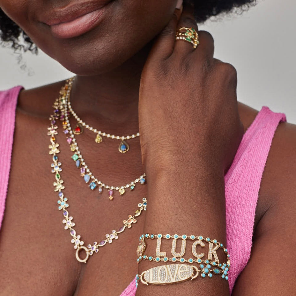 Turquoise & Diamond Mantra Bracelet