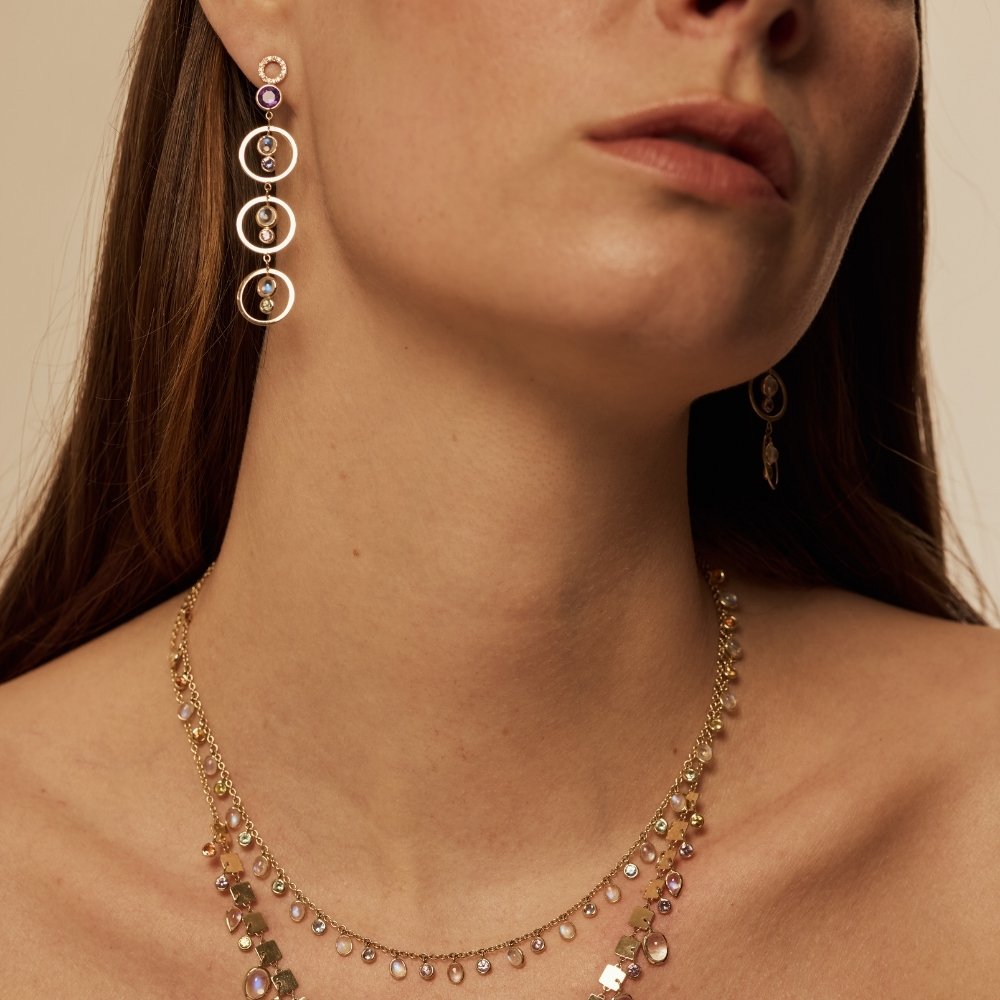 Moonstone Sapphire Venn Earrings