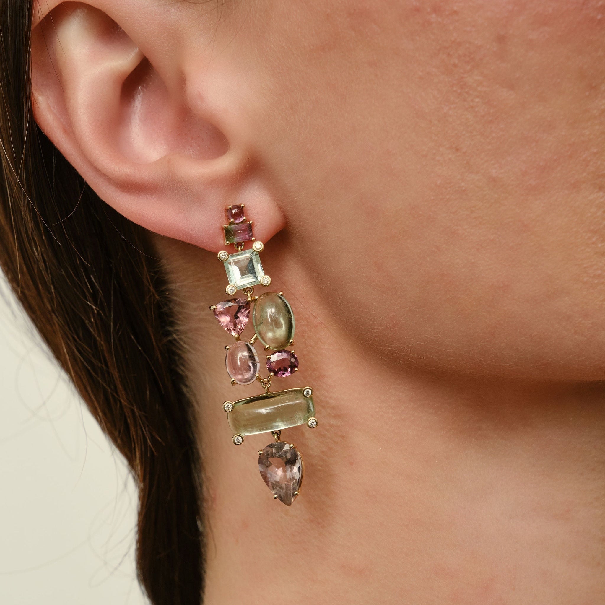 Cab Candy Tourmaline Puzzle Earrings