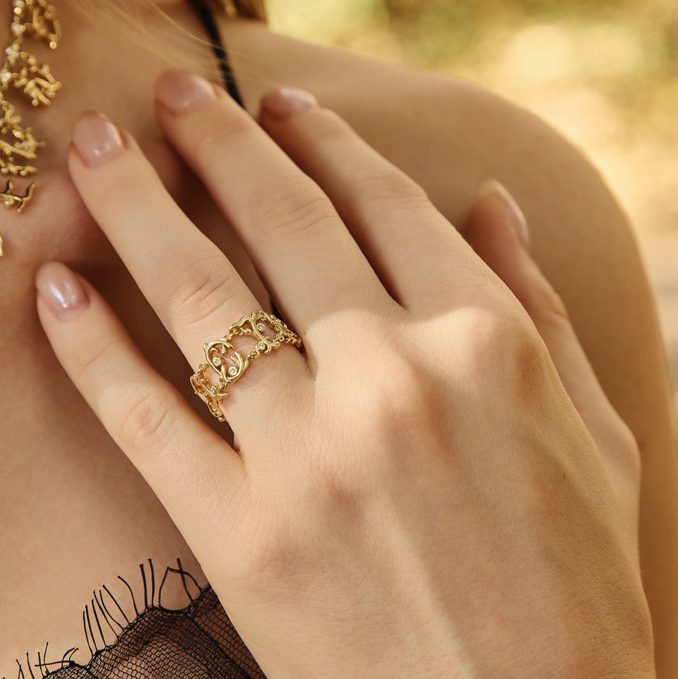 I love you vine letter ring-On-Hand Image