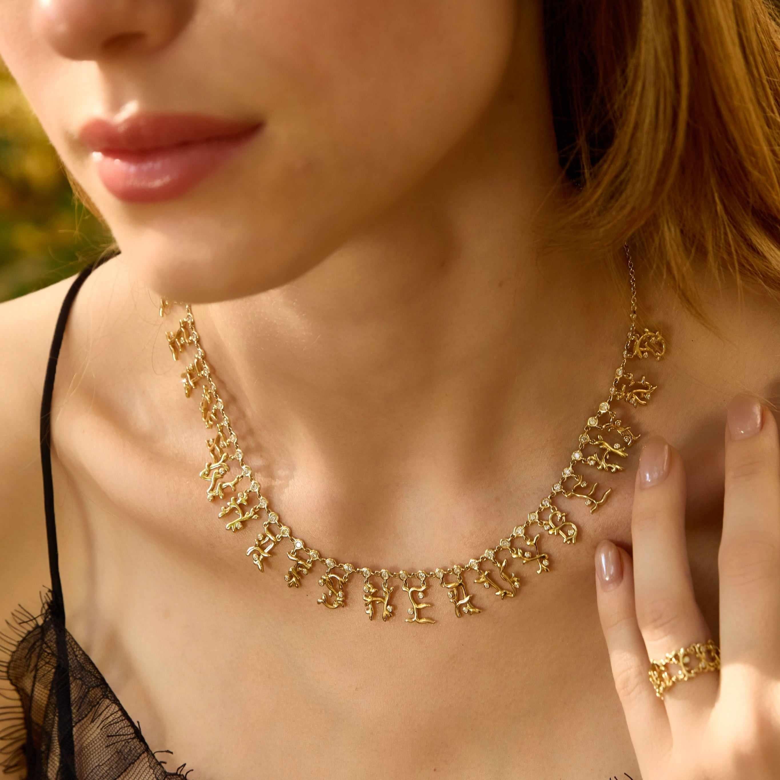 Golden Vine Diamond Letter Collar Necklace