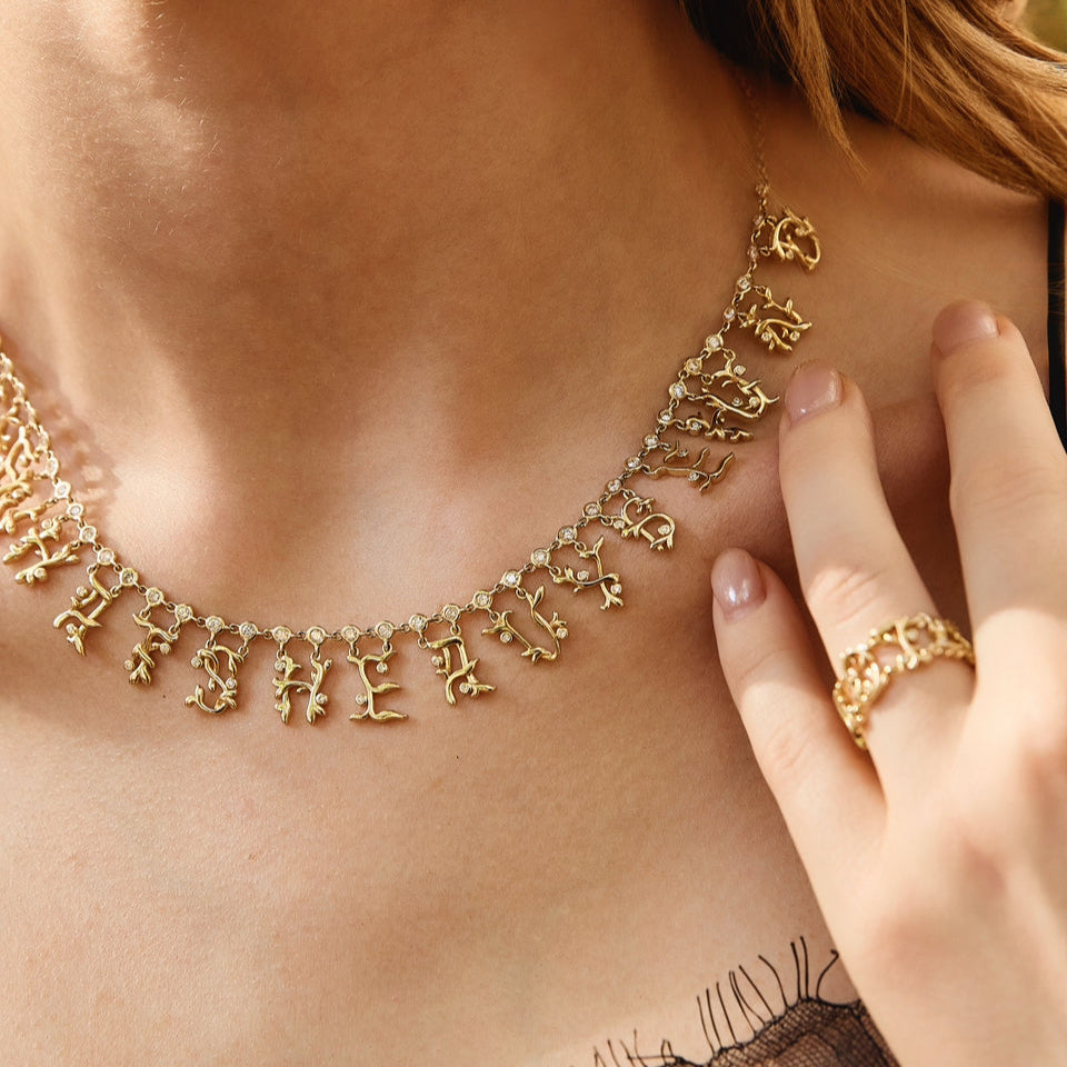 Golden Vine Diamond Letter Collar Necklace
