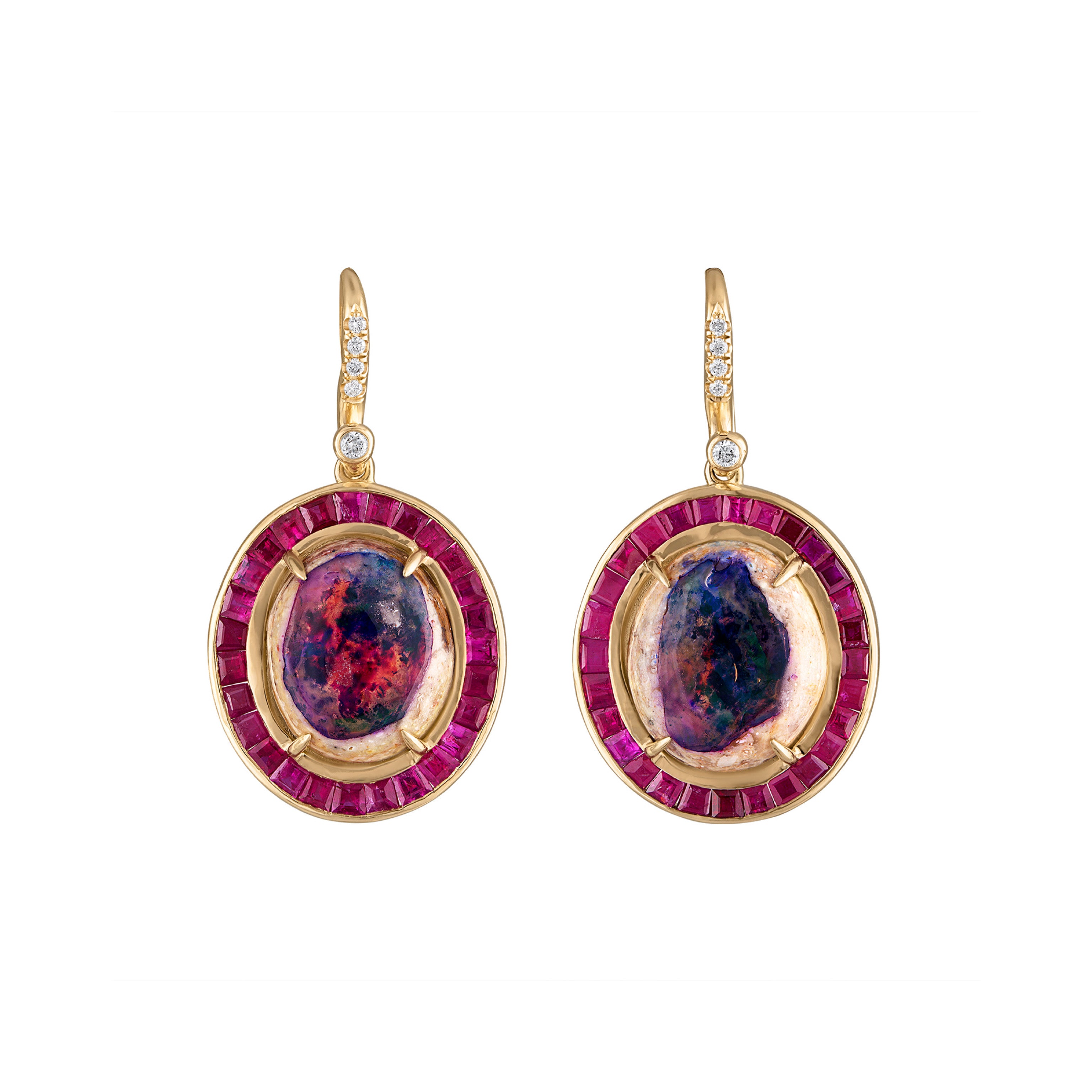 Opal, Ruby Diamond drop Earrings