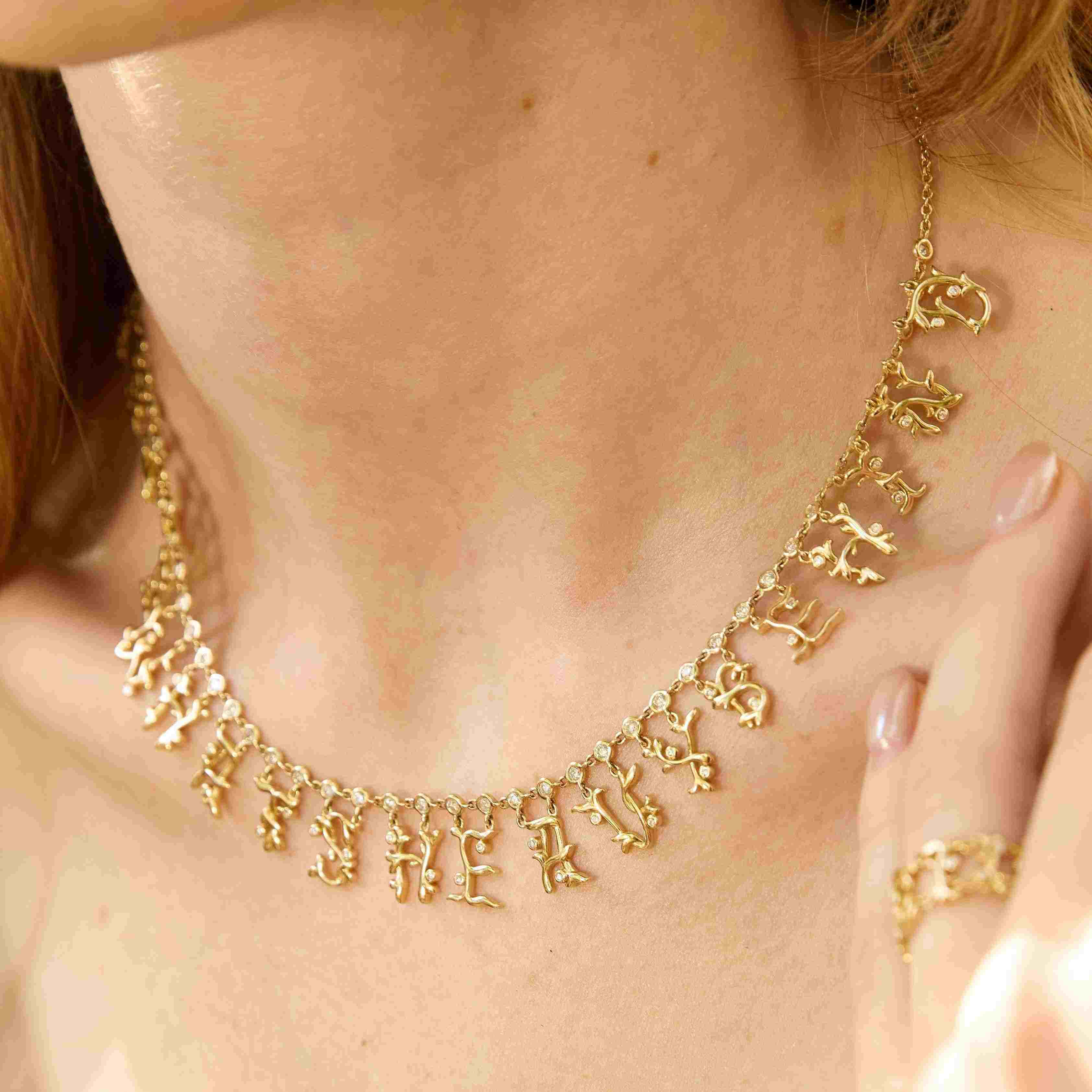 Golden Vine Diamond Letter Collar Necklace
