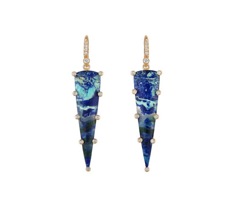 Dagger Earrings: Malachite Azurite and Diamond - Earrings - Eden Presley