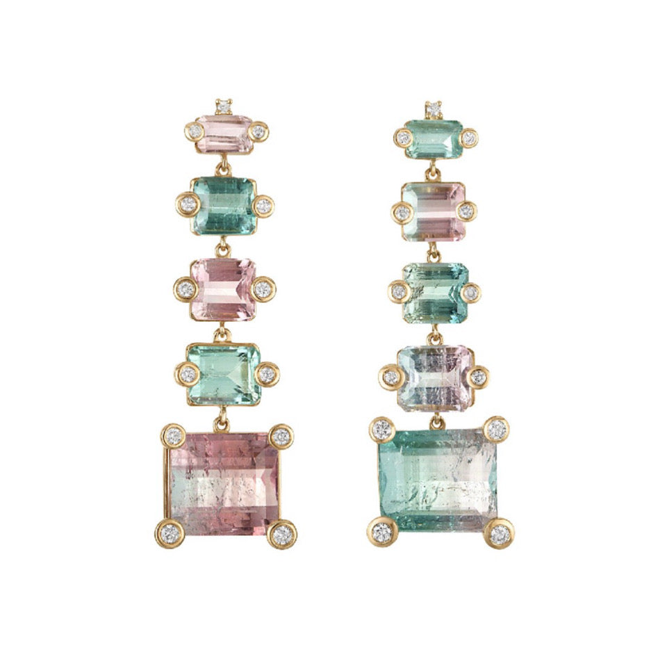 Graduated Tourmaline Diamond Drop Earrings (Large) - Earrings - Eden Presley