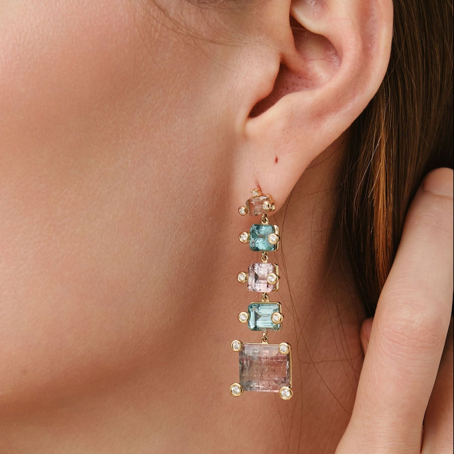 Graduated Tourmaline Diamond Drop Earrings (Large)