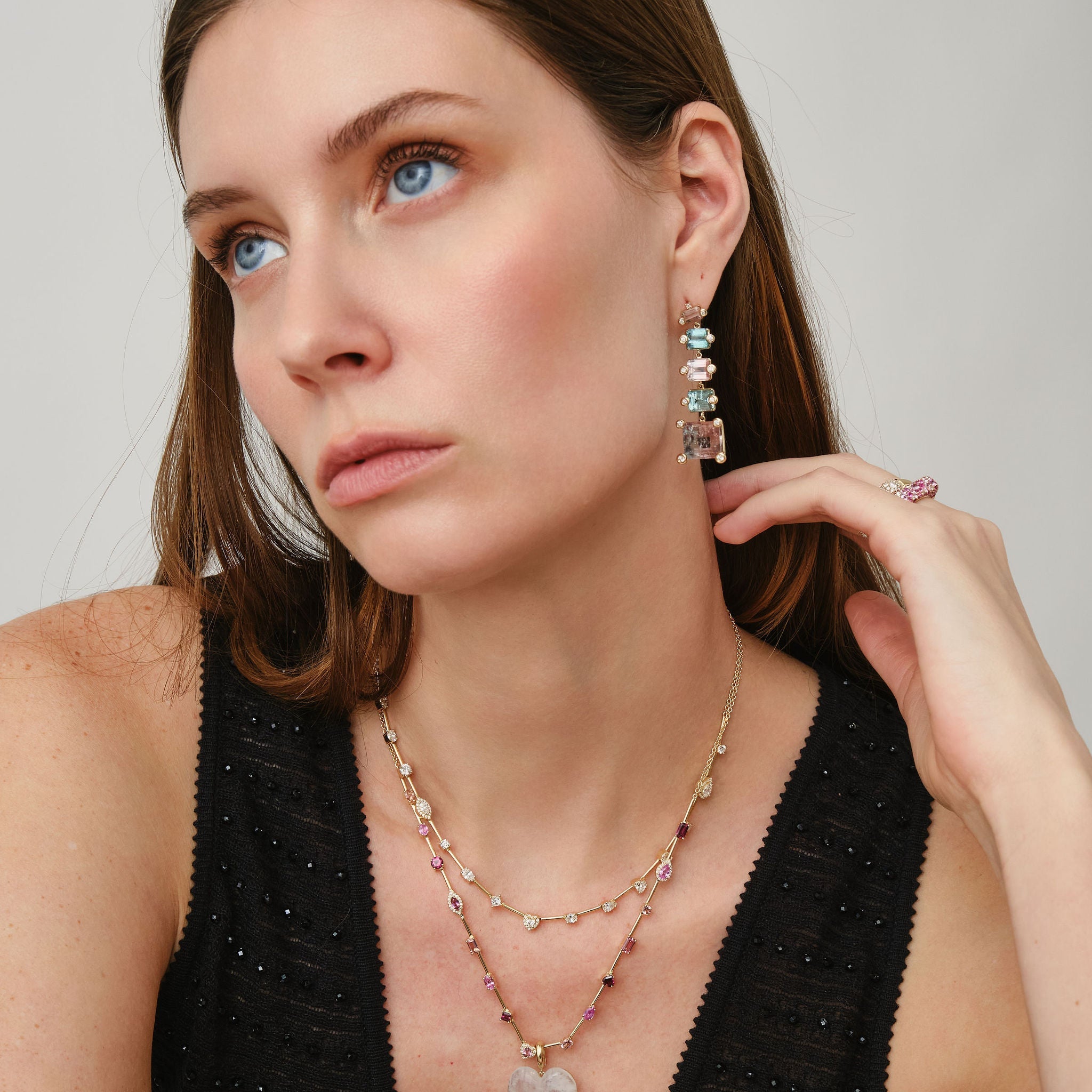 Graduated Tourmaline Diamond Drop Earrings (Large) - Image 2 | Earrings | Eden Presley