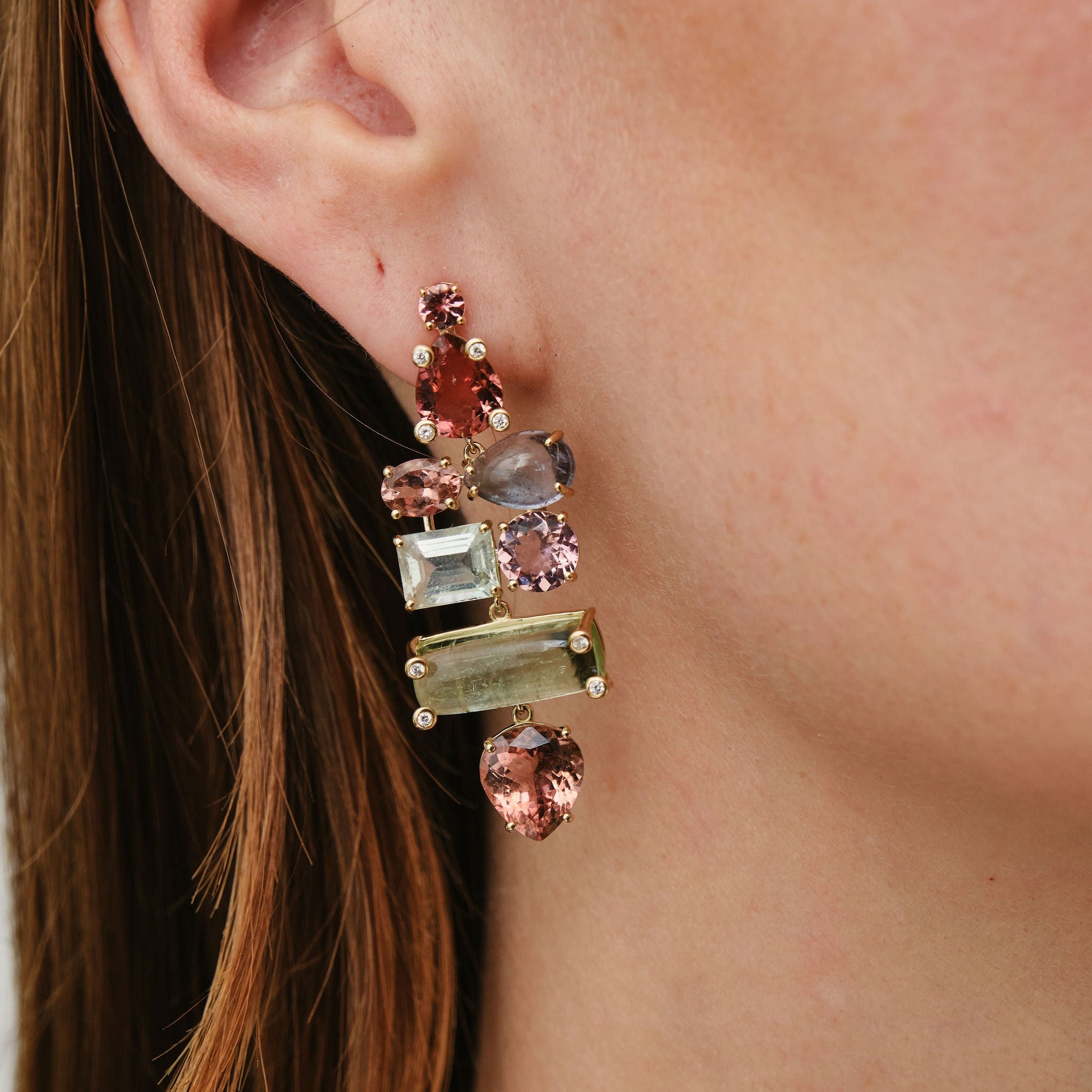 Cab Candy Tourmaline Puzzle Earrings 2