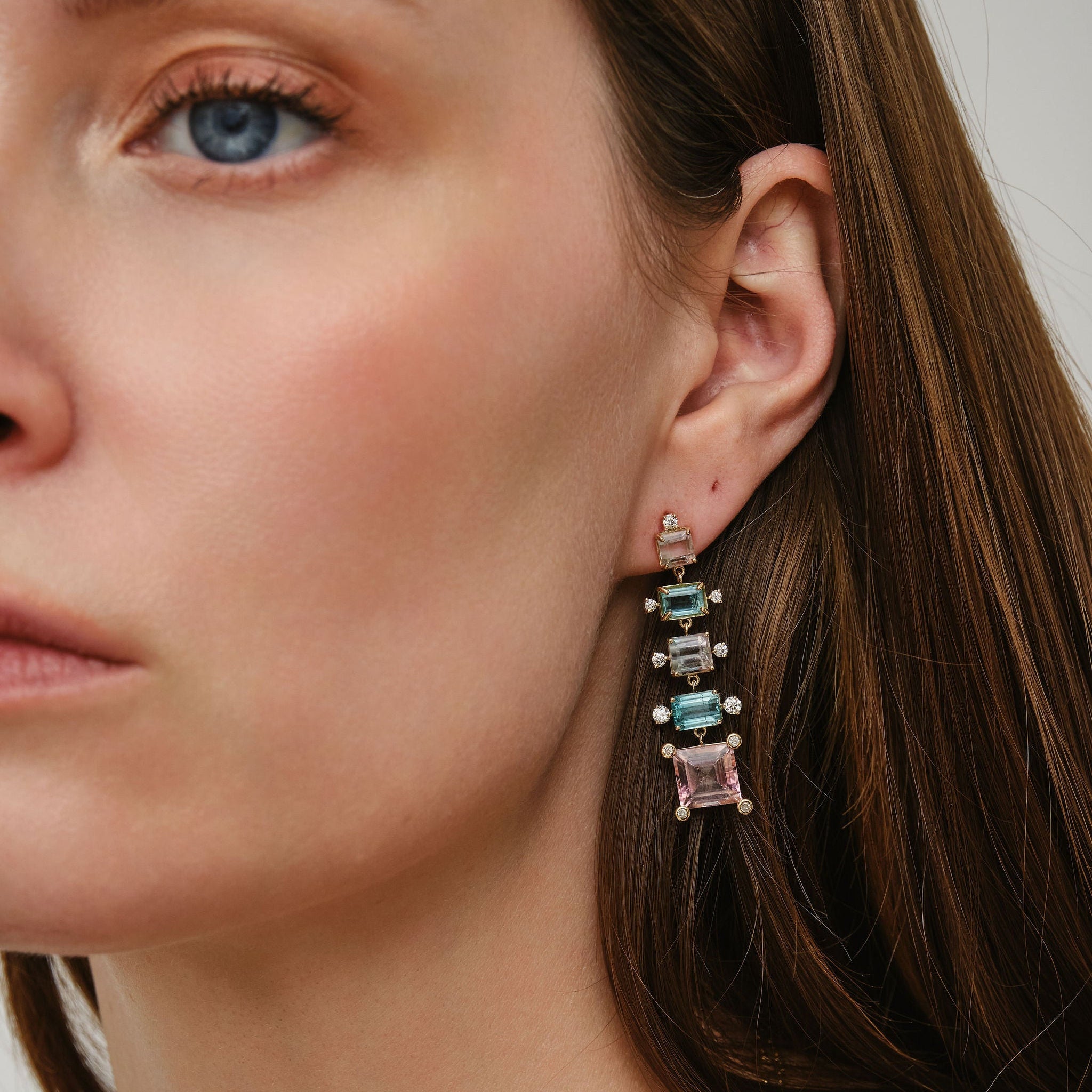 Graduated Bicolor Tourmaline and Diamond Drop Earrings (Medium)