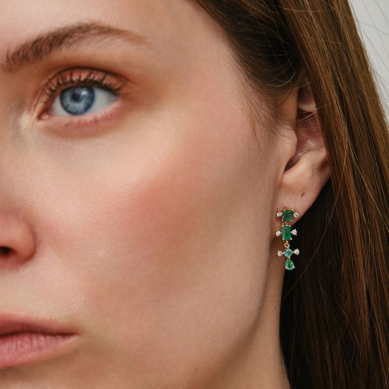 Mini Emerald Diamond Strand Earrings