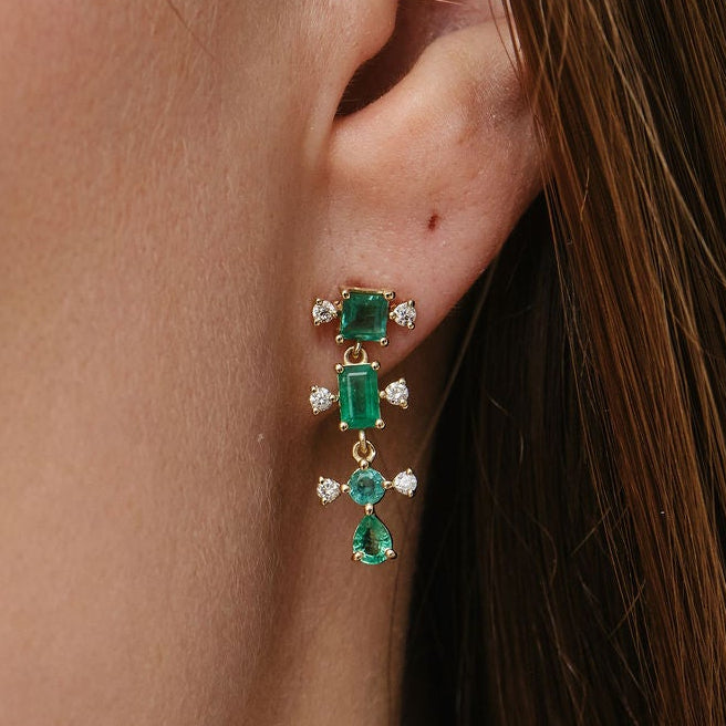 Mini Emerald Diamond Strand Earrings