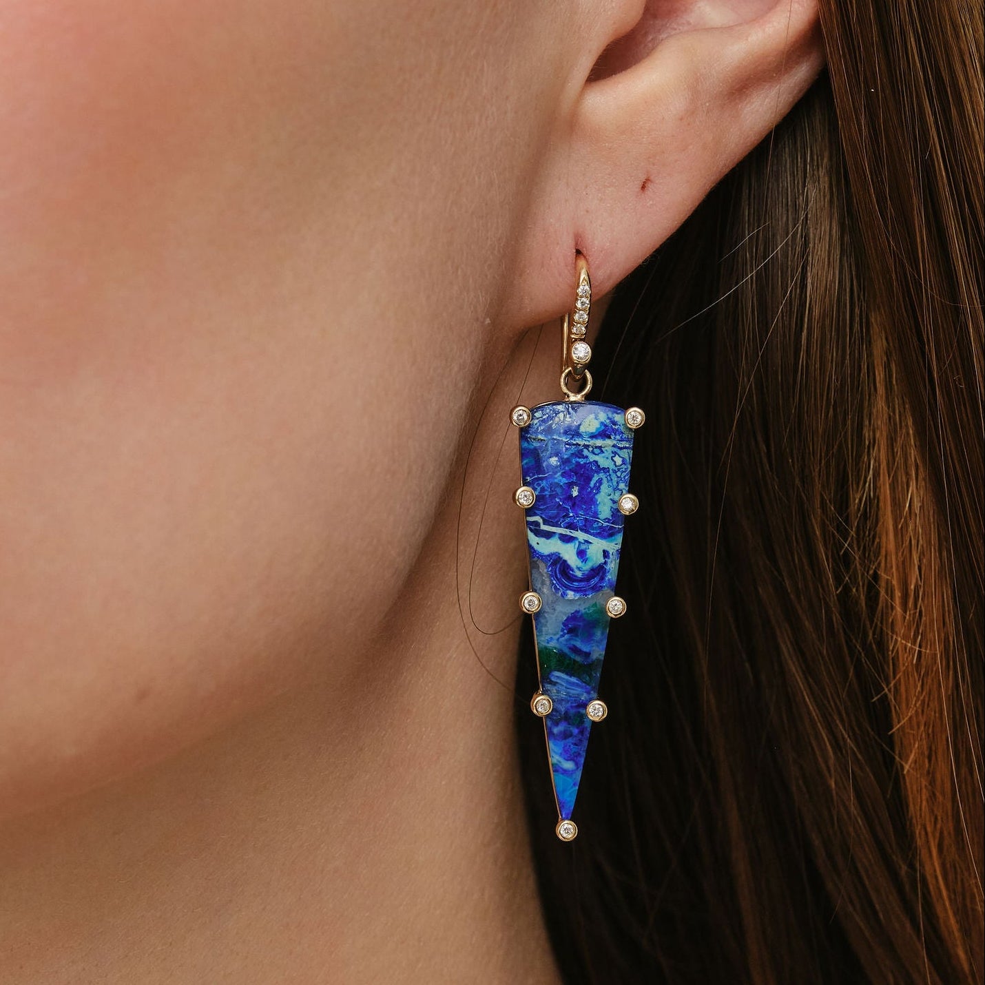 Dagger Earrings: Malachite Azurite and Diamond