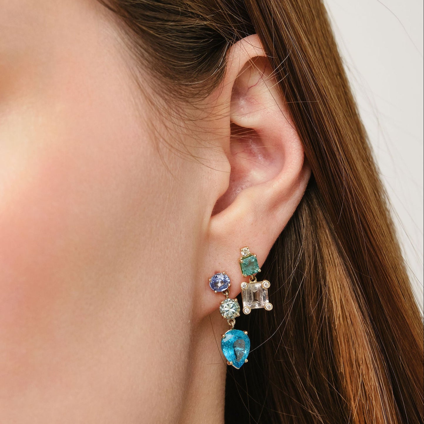 Square Tourmaline Diamond Mini Drop Earrings