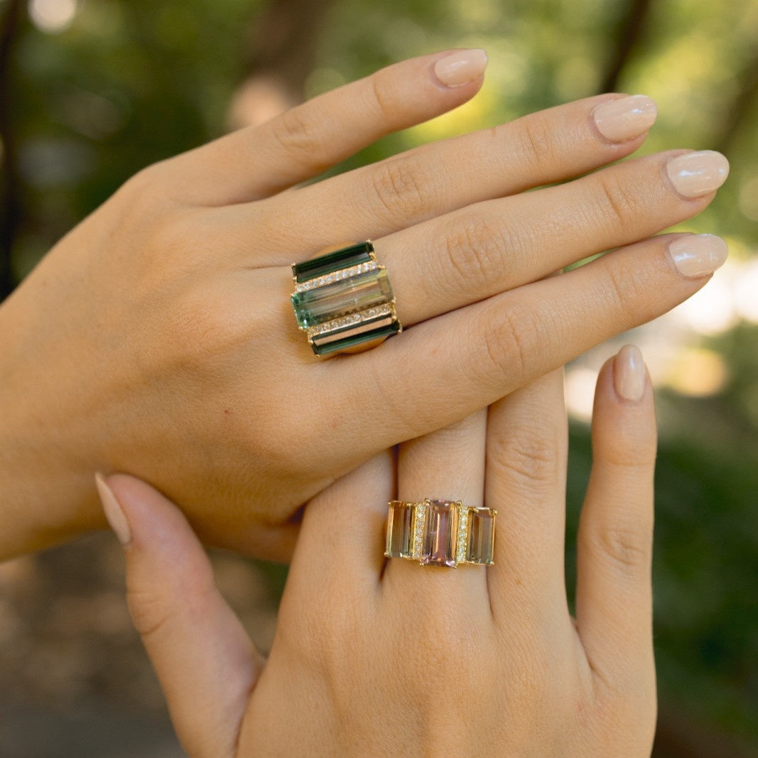 Tricolor and Pink Tourmaline Diamond Ring
