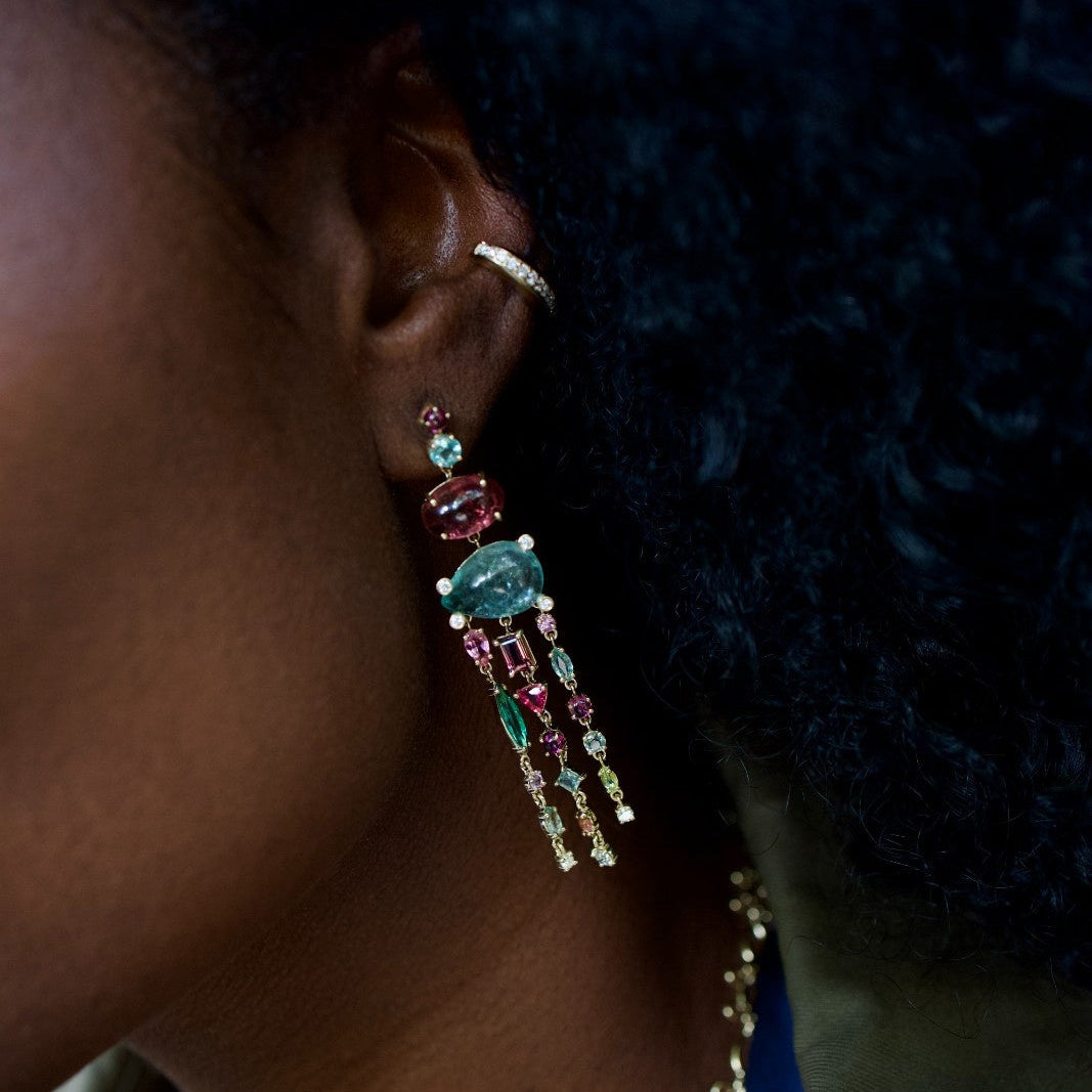 Cab Candy Tourmaline and Diamond Chandelier Earrings