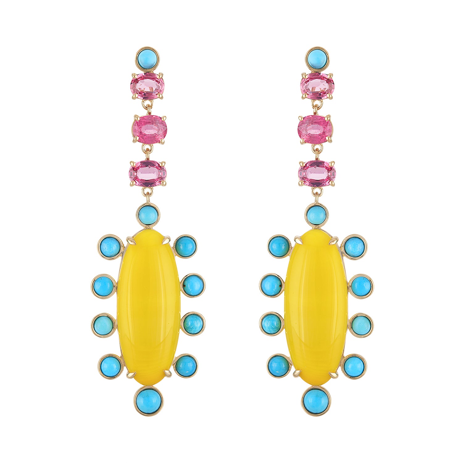 Sunny Vesuvianite, Turquoise, Spinel Earrings
