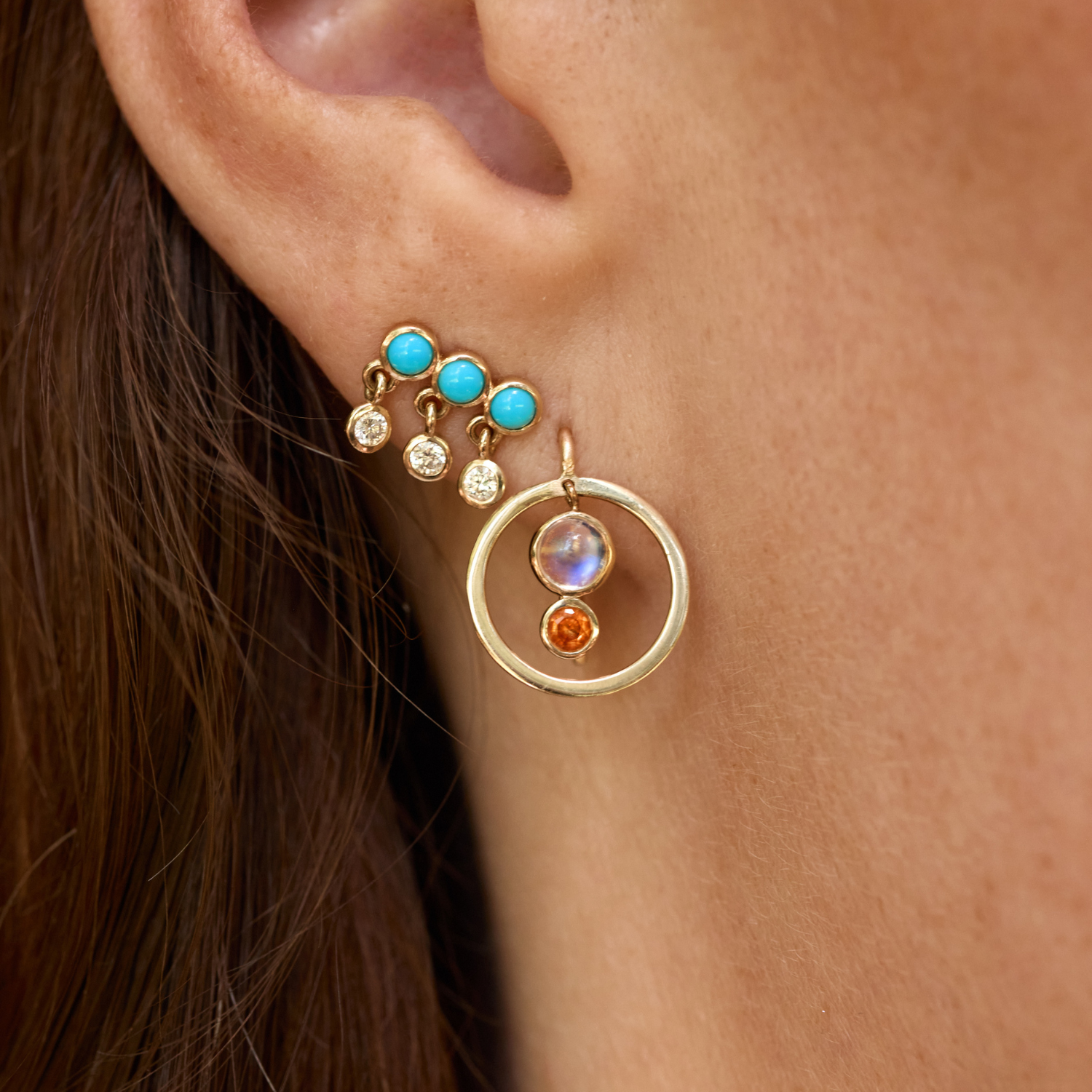 Moonstone Sapphire Venn Small Drop Earrings