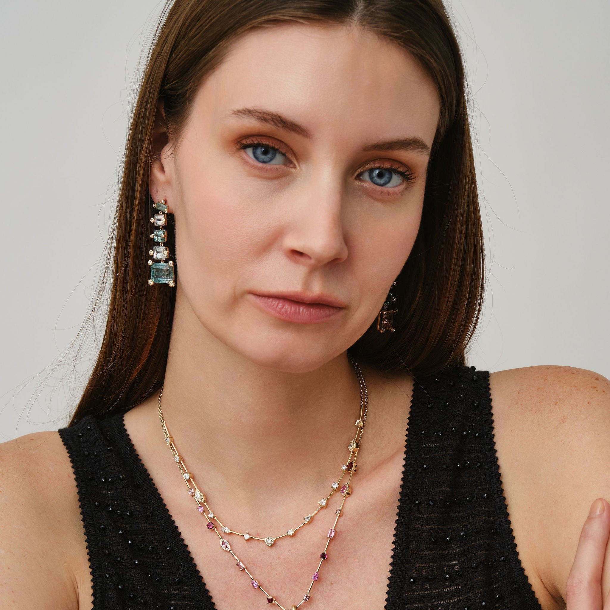 Graduated Tourmaline Diamond Drop Earrings (Large) - Image 3 | Earrings | Eden Presley