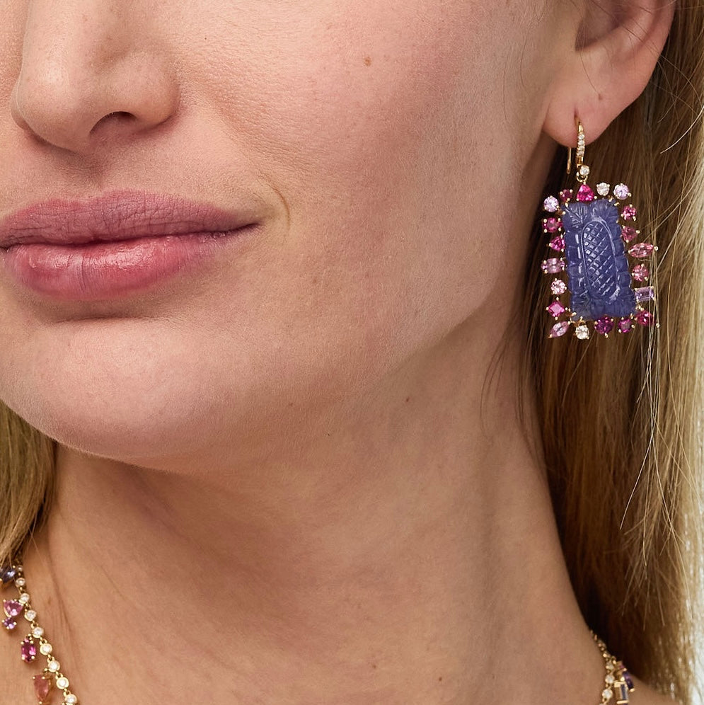 Carved Tanzanite Mixed Pink Earrings-Earrings-Eden Presley Fine Jewelry