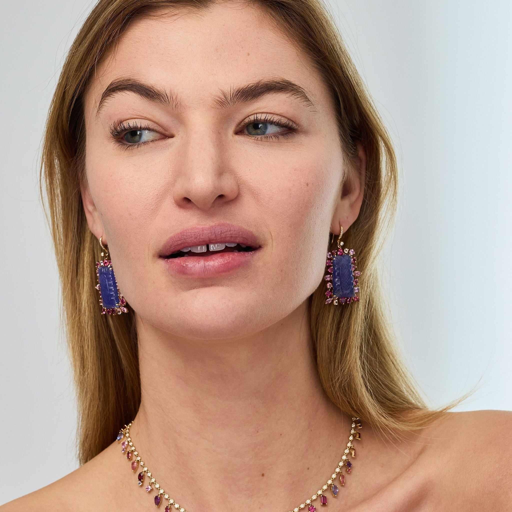Carved Tanzanite Mixed Pink Earrings-Earrings-Eden Presley Fine Jewelry