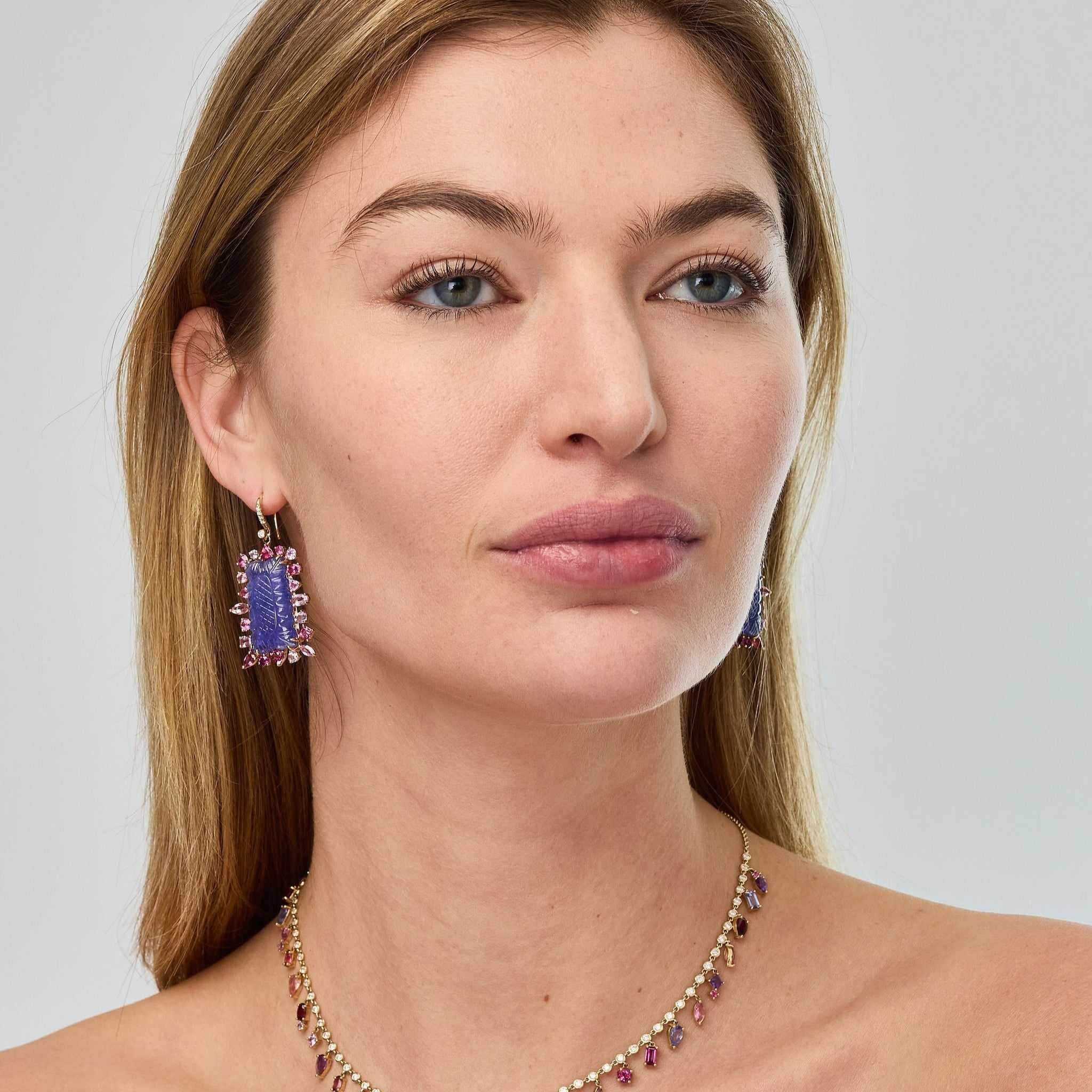 Carved Tanzanite Mixed Pink Earrings-Earrings-Eden Presley Fine Jewelry