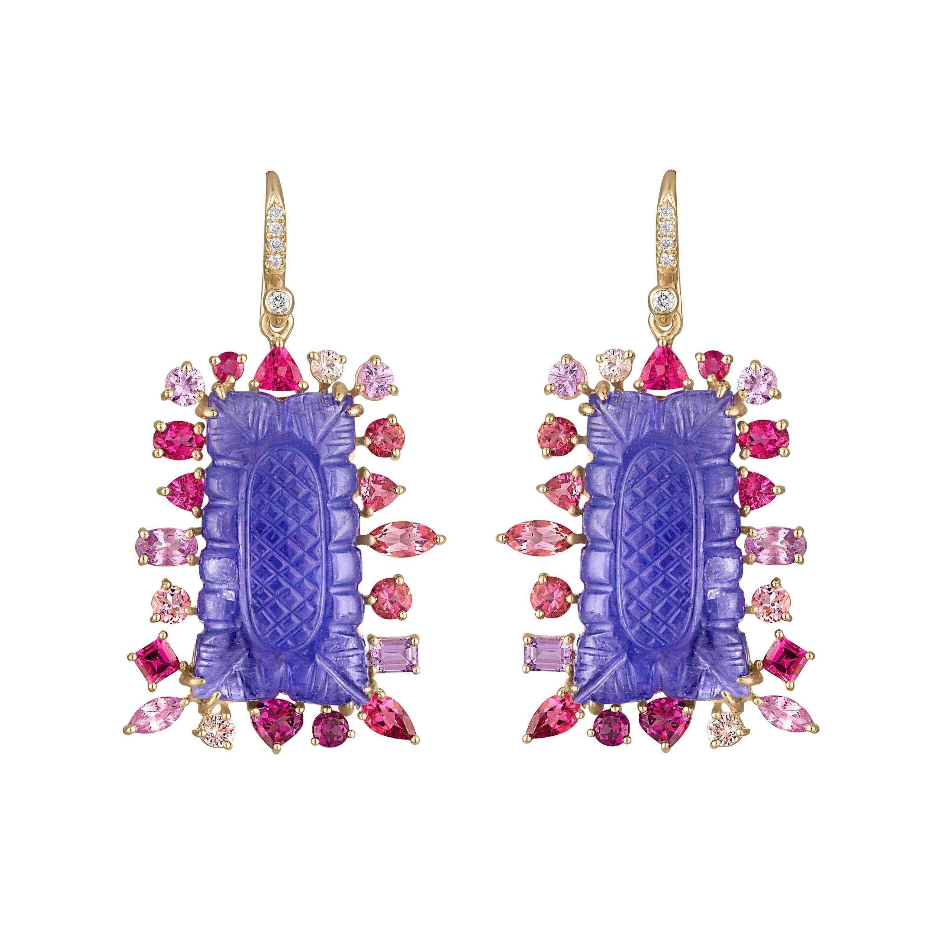 Carved Tanzanite Mixed Pink Earrings-Earrings-Eden Presley Fine Jewelry