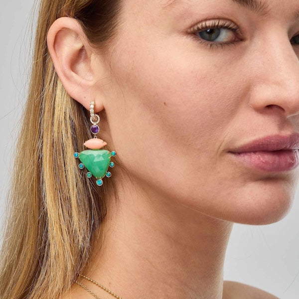 Chrysoprase, Amethyst, Opal, Diamond Earrings- side look