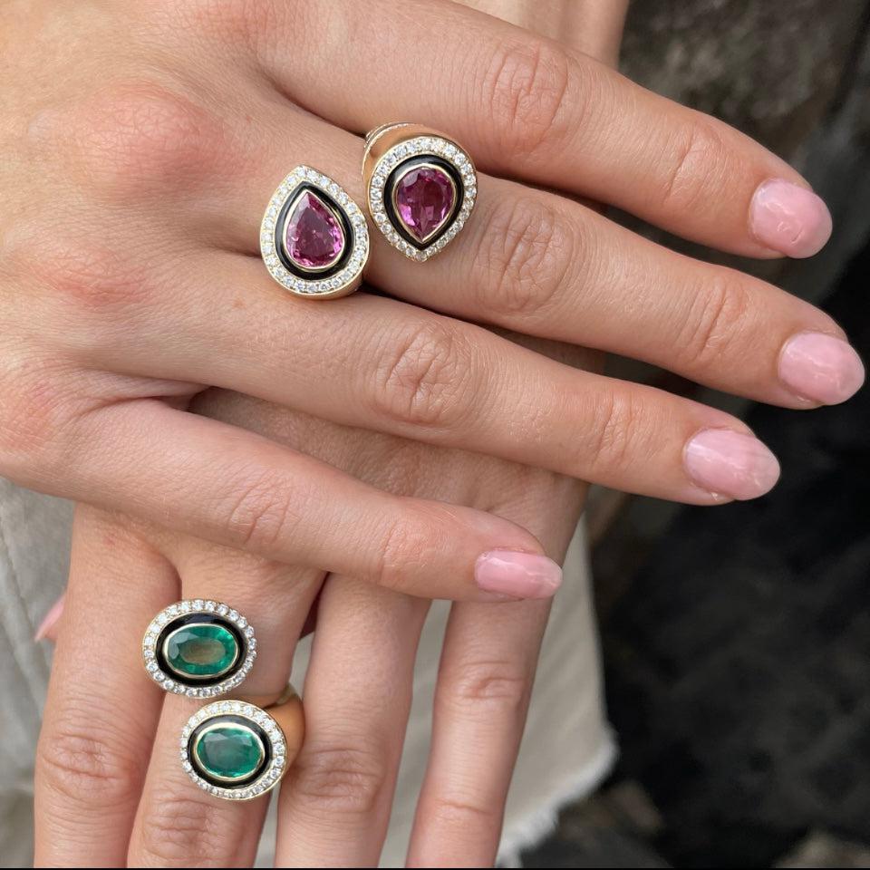 Emerald Bypass Ring-On Hand