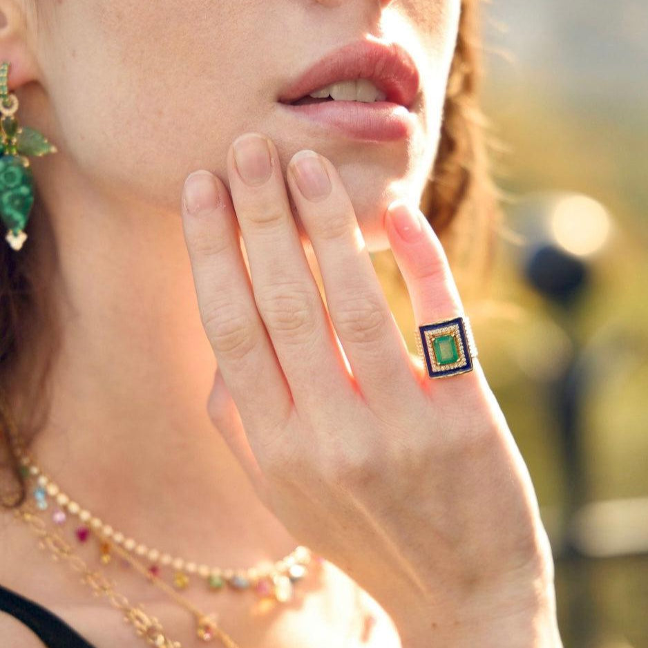 Emerald Diamond Harem Ring-Lifestyle