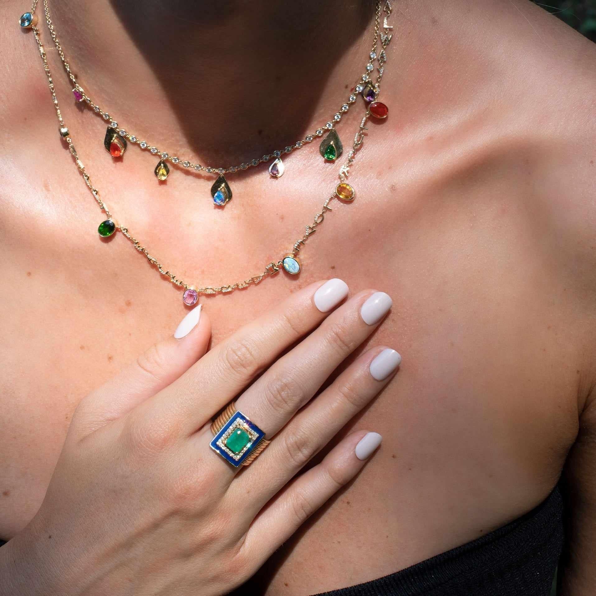 Emerald Diamond Harem Ring-Front Look