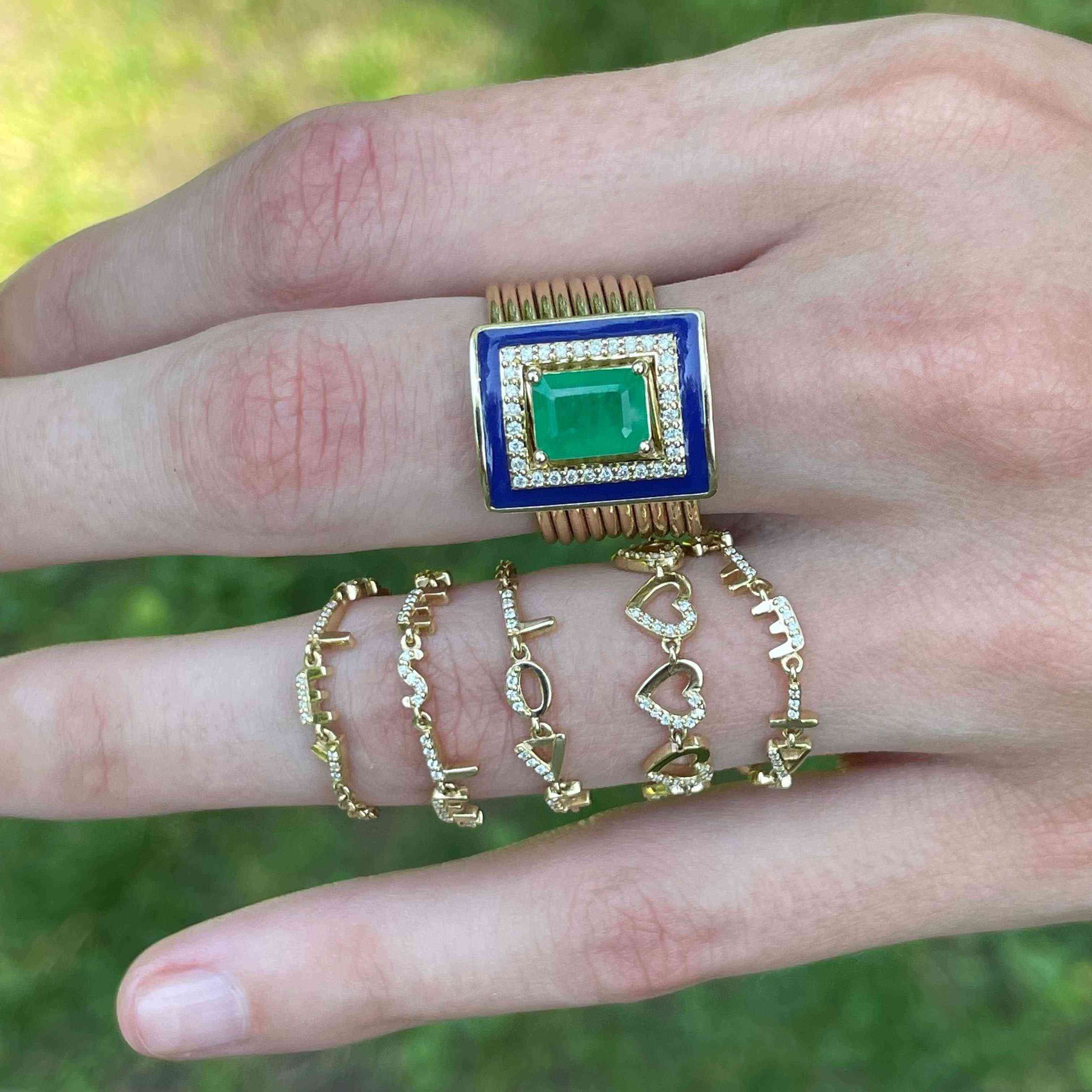 Emerald Diamond Harem Ring- Green Diamond