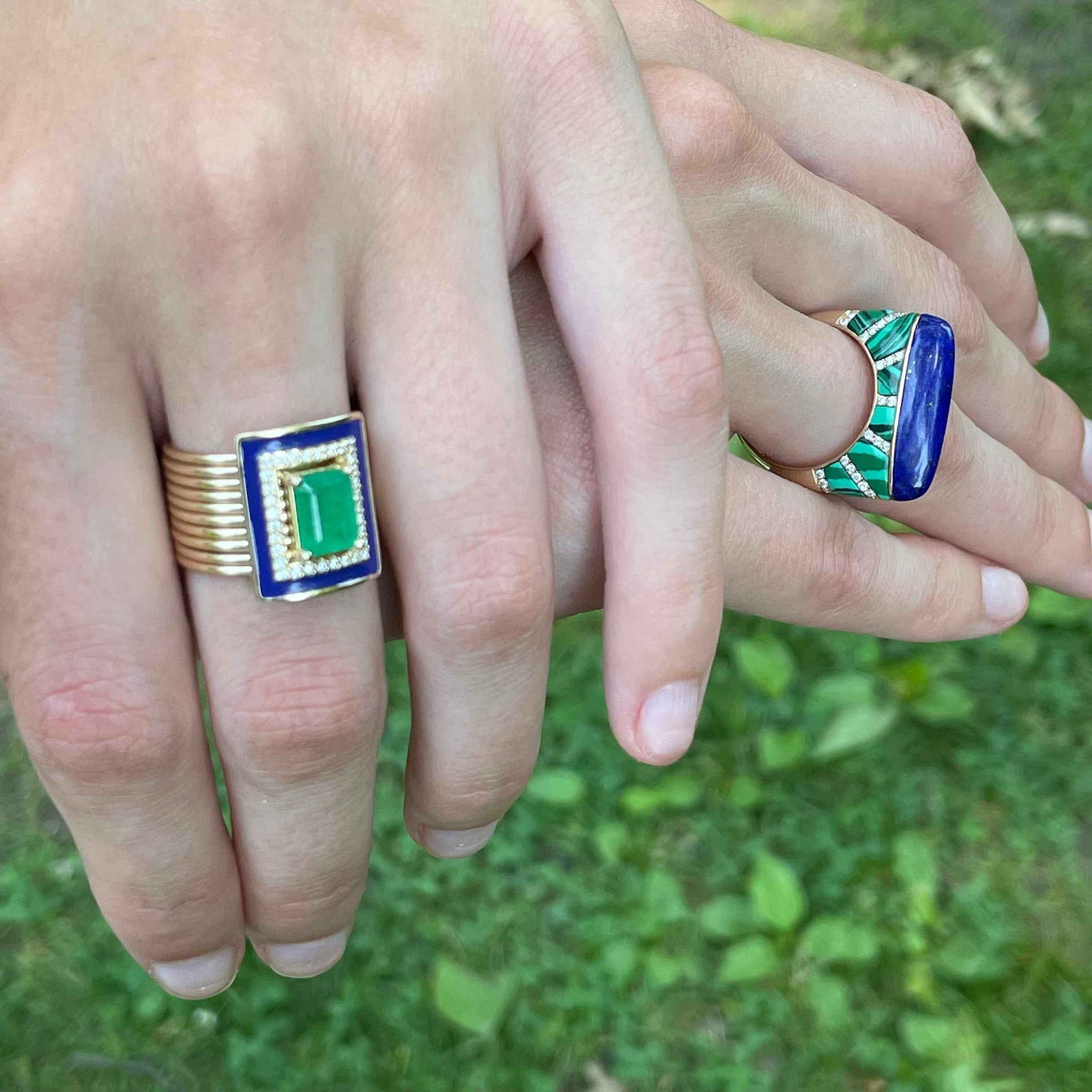 Emerald Diamond Harem Ring-Rings
