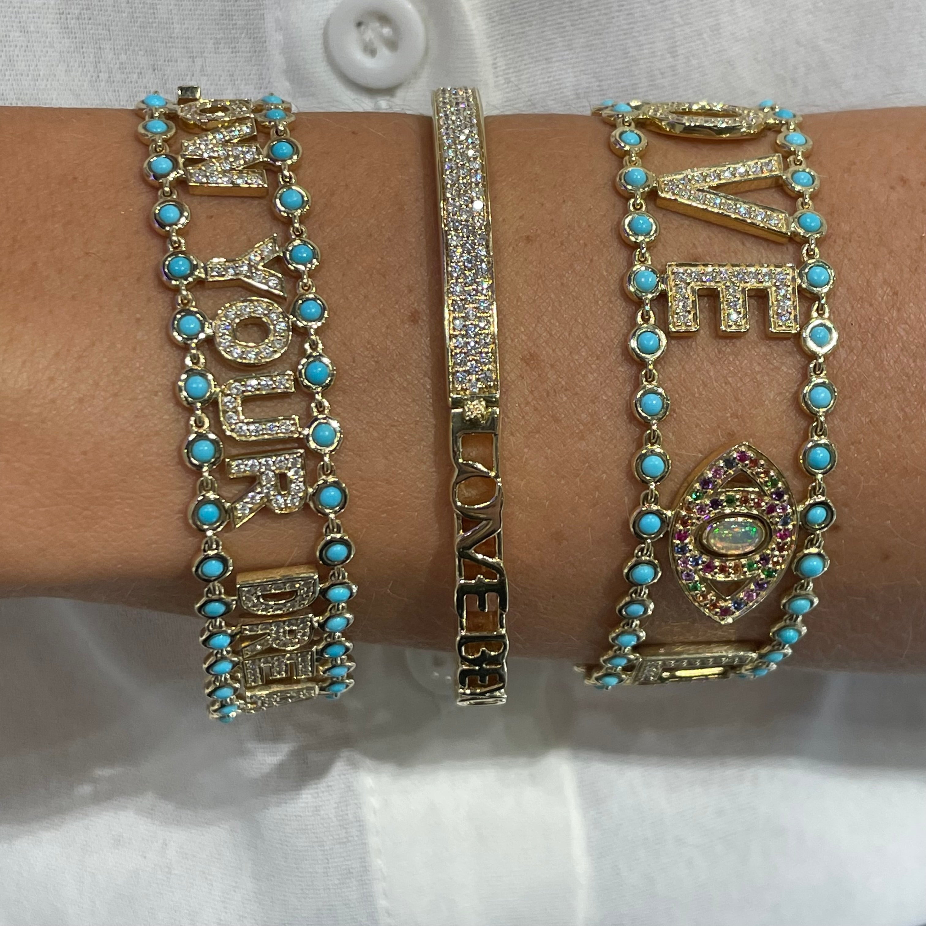Turquoise & Diamond Mantra Bracelet
