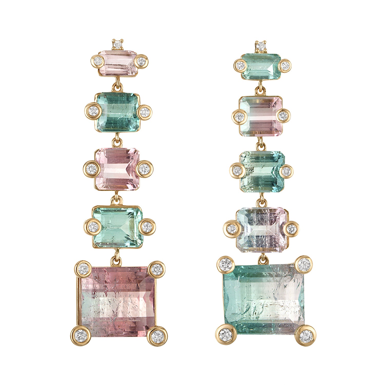 Graduated Tourmaline Diamond Drop Earrings
