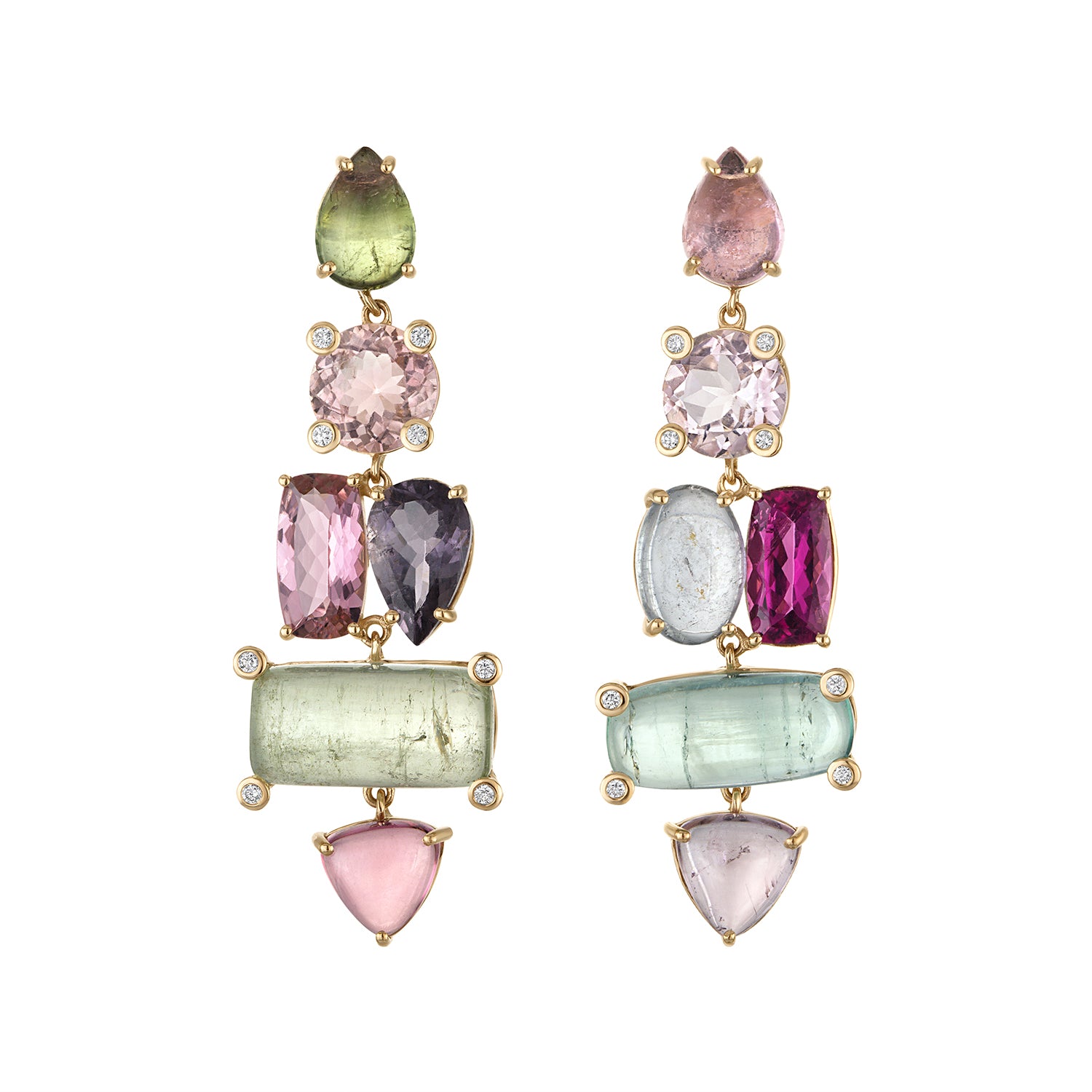 Cab Candy Tourmaline Puzzle Earrings 3