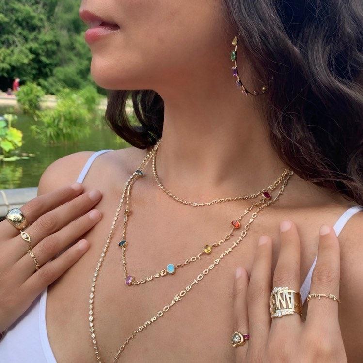 Long Tiny Letters Transformer Necklace-Bracelet side look