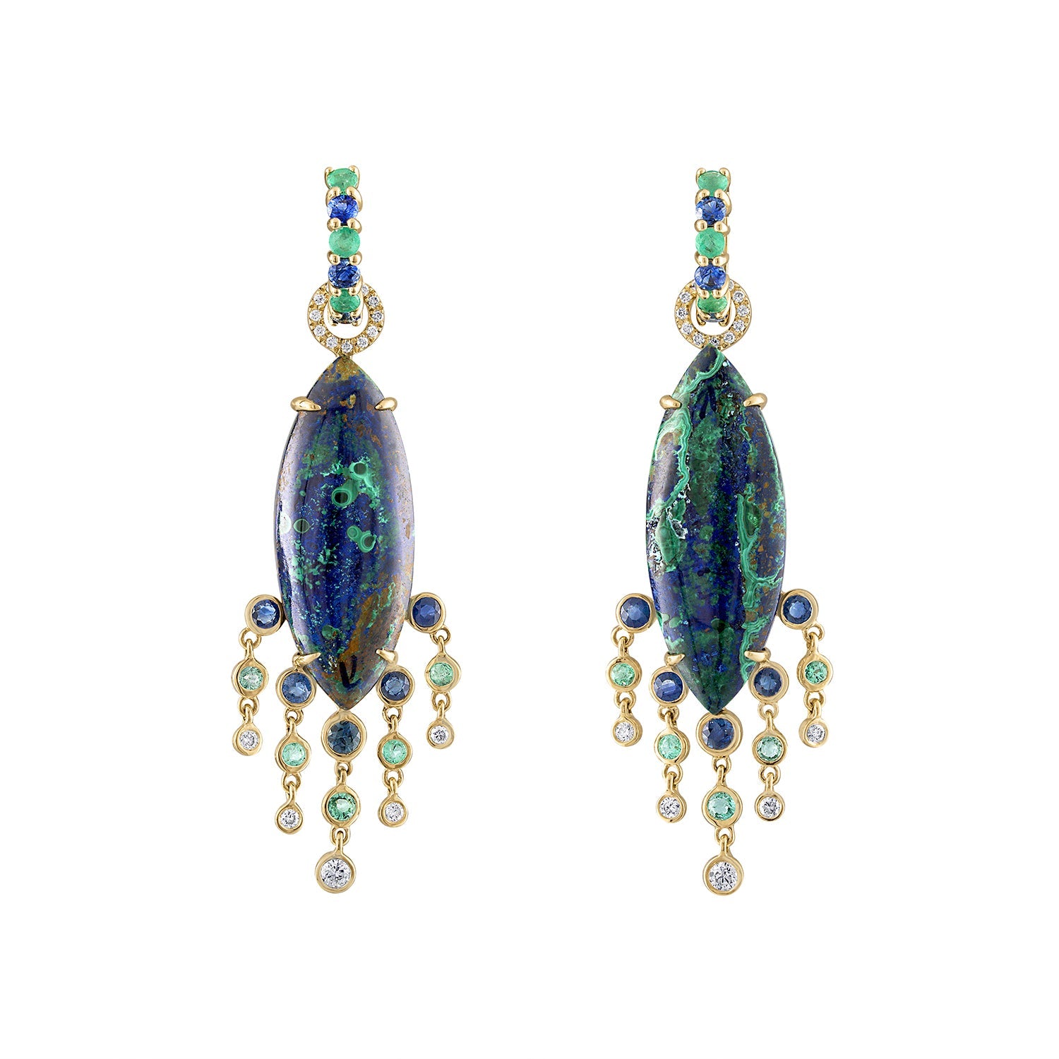 Malachite Azurite emerald sapphire drop earrings-Earrings, necklace, drop-Eden Presley Fine Jewelry
