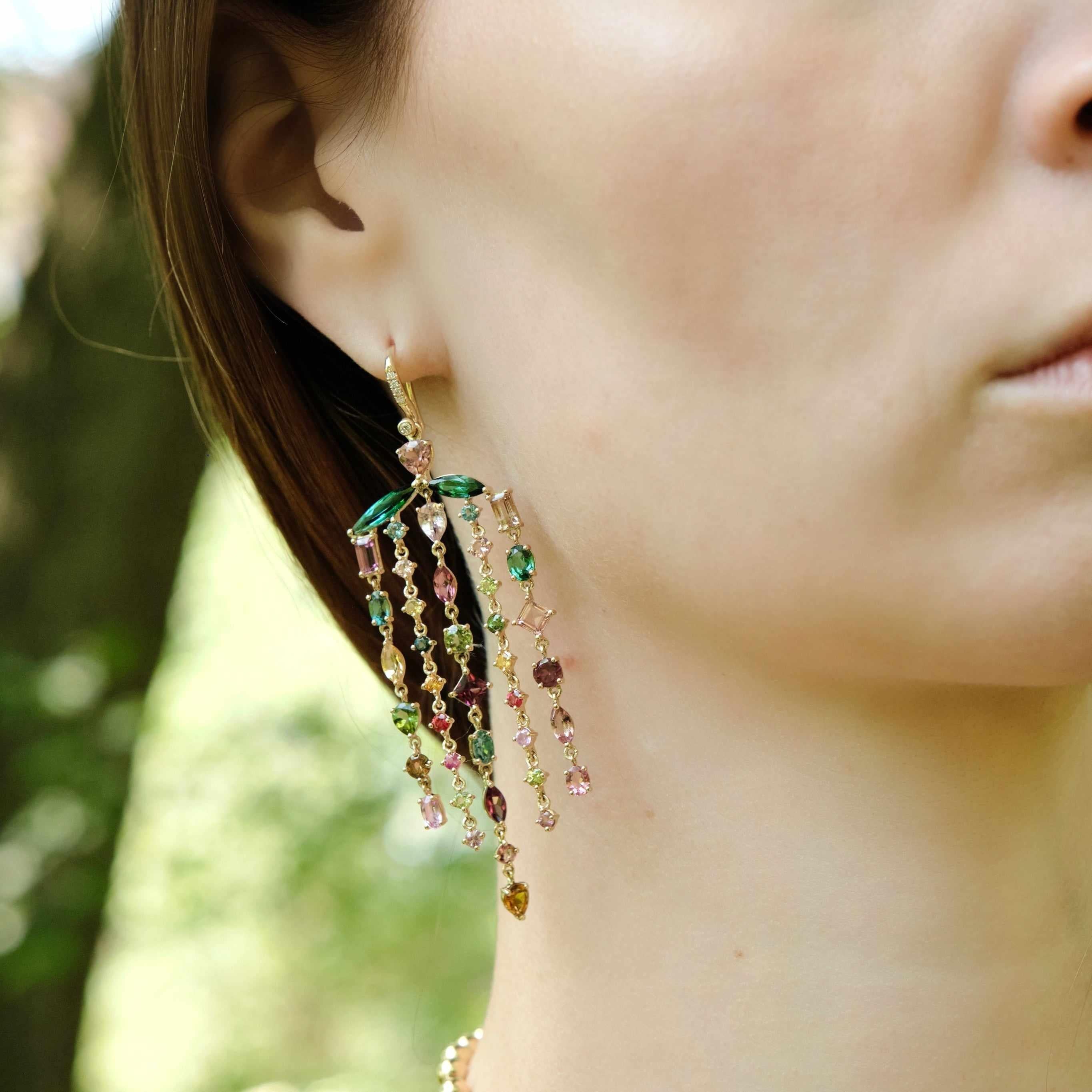 Mixed Tourmaline Fringe Earrings-side look