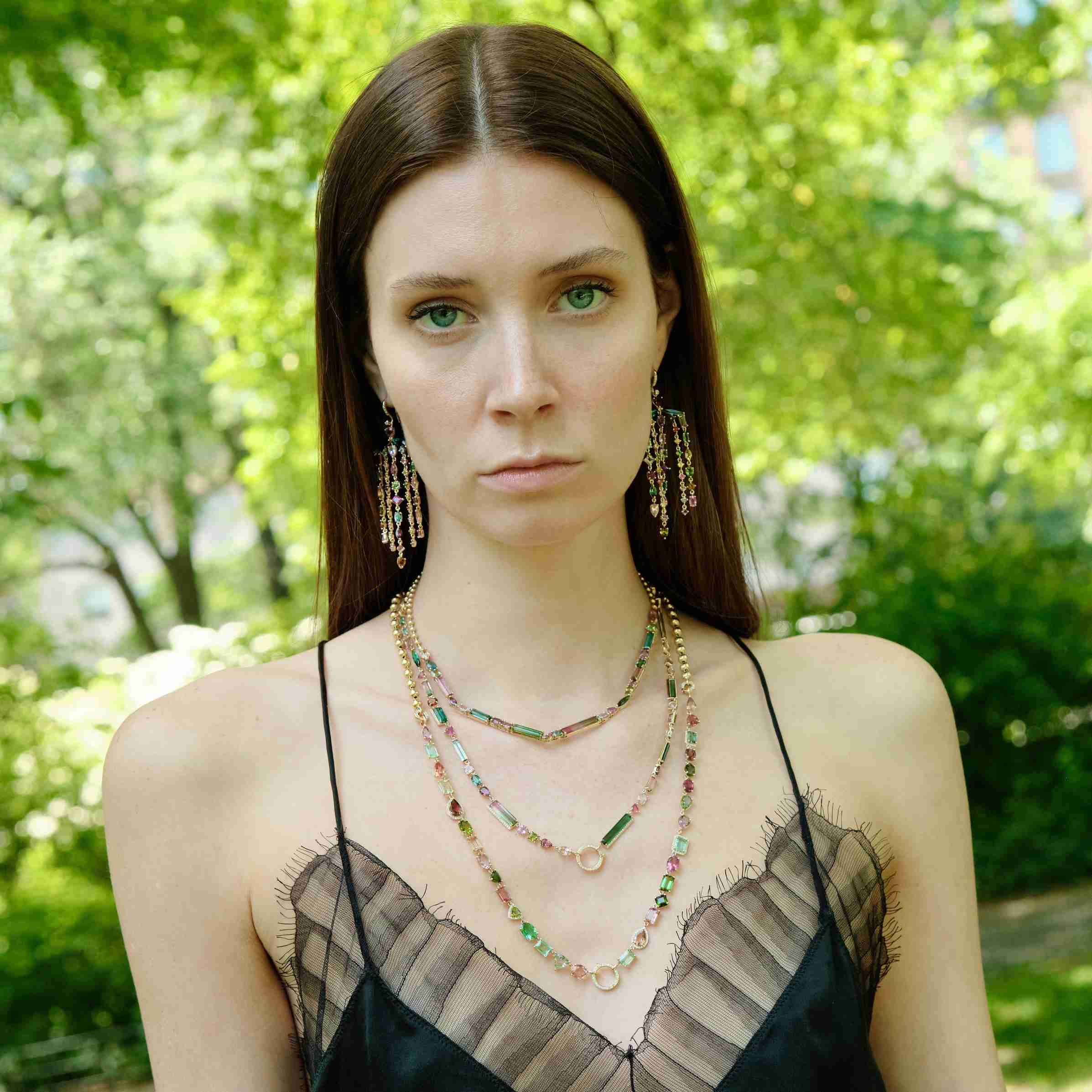 Mixed Tourmaline Fringe Earrings-front look